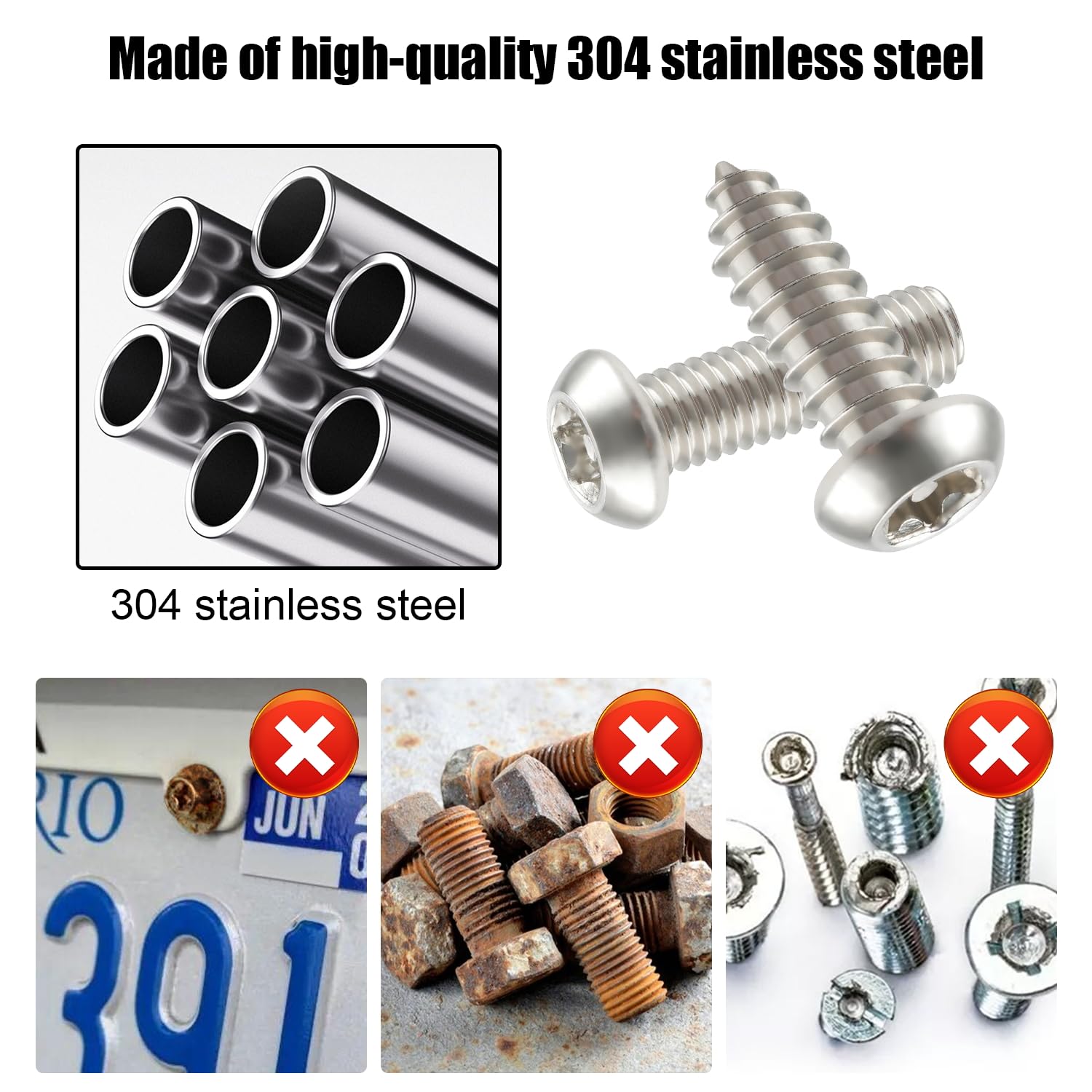 Livtee Anti Theft License Plate Screws Set For Securing Frames And Covers, License Plate Bolts, M6 (1/4'') Tamper Proof Screws,