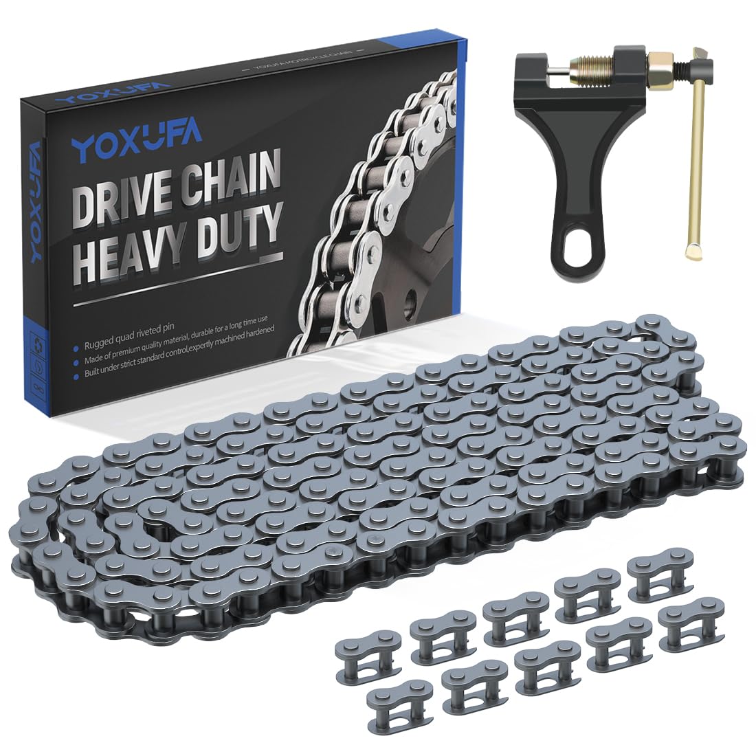 Yoxufa 420 Drive Roller Chain 132 Links Breaker Heavy Duty For 50 70 90 110 125Cc Ssr Taotao Coolster Apollo Baja Kazuma Chinese Atv 4 Wheeler Quad Pit Dirt Bike 150 212Cc Go Kart Cart Mini Bike Parts