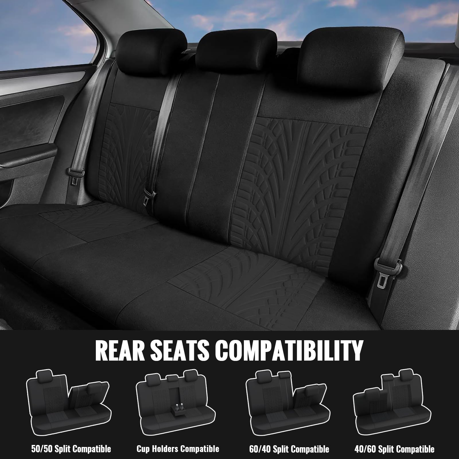Autoyouth Black Car Seat Covers Full Set, Front Seat Cover With Split Bench Car Seat Cover Set For Women Full Set Seat Protector
