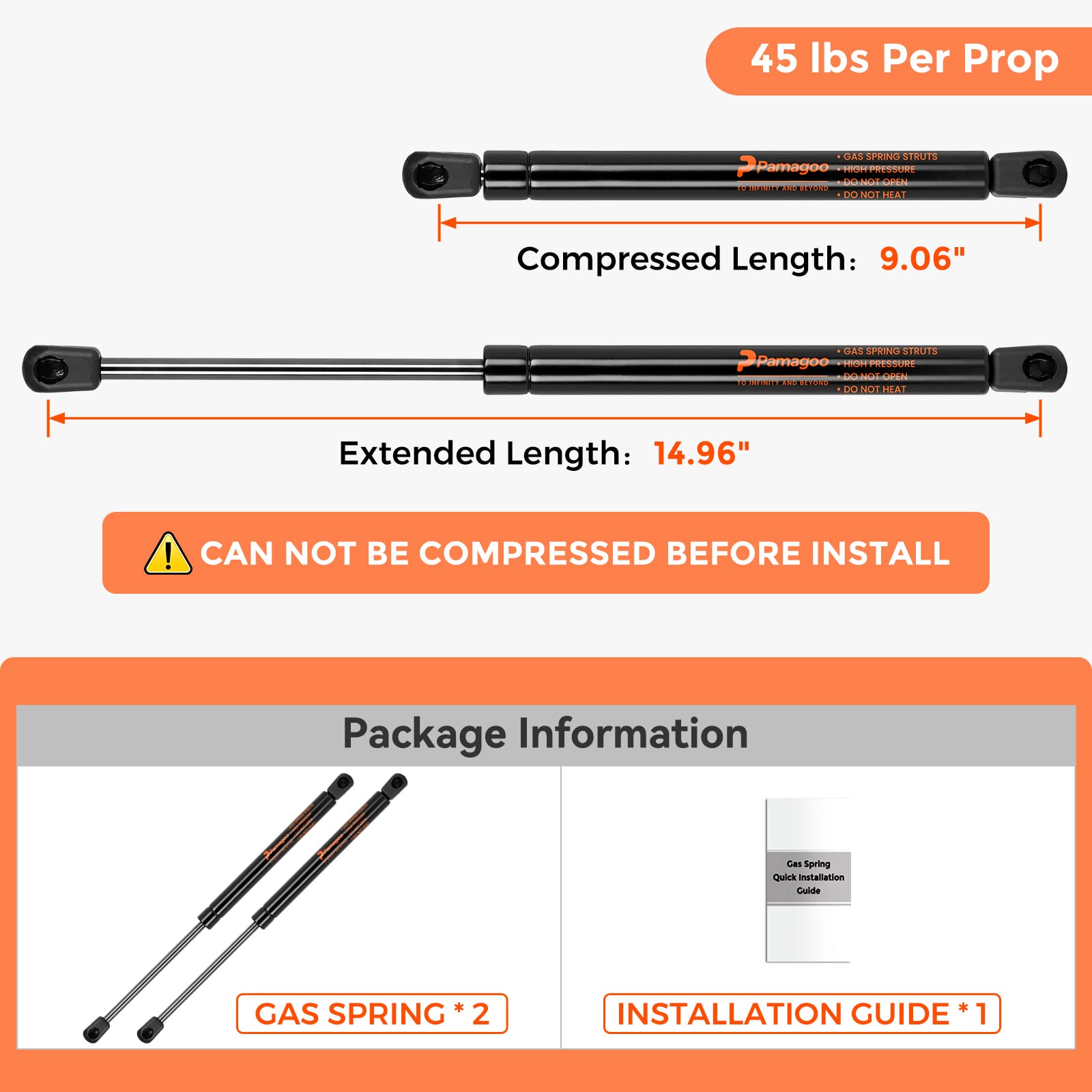 15 Inch Gas Spring 45 Lbs 200 N Gas Strut, 15'' Gas Prop Spring Shock Lift For Storage Box Lid Snugtop Leer Topper Cover Tool Bo