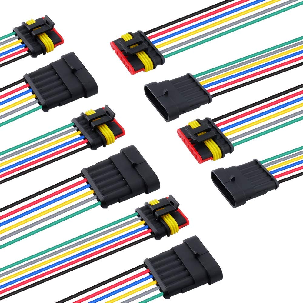 Muyi 5 Sets 6 Pin Wire Connector 18Awg Waterproof Electrical Connectors Kit With 10Cm Pigtail 1.5Mm Series Weatherpack Connector