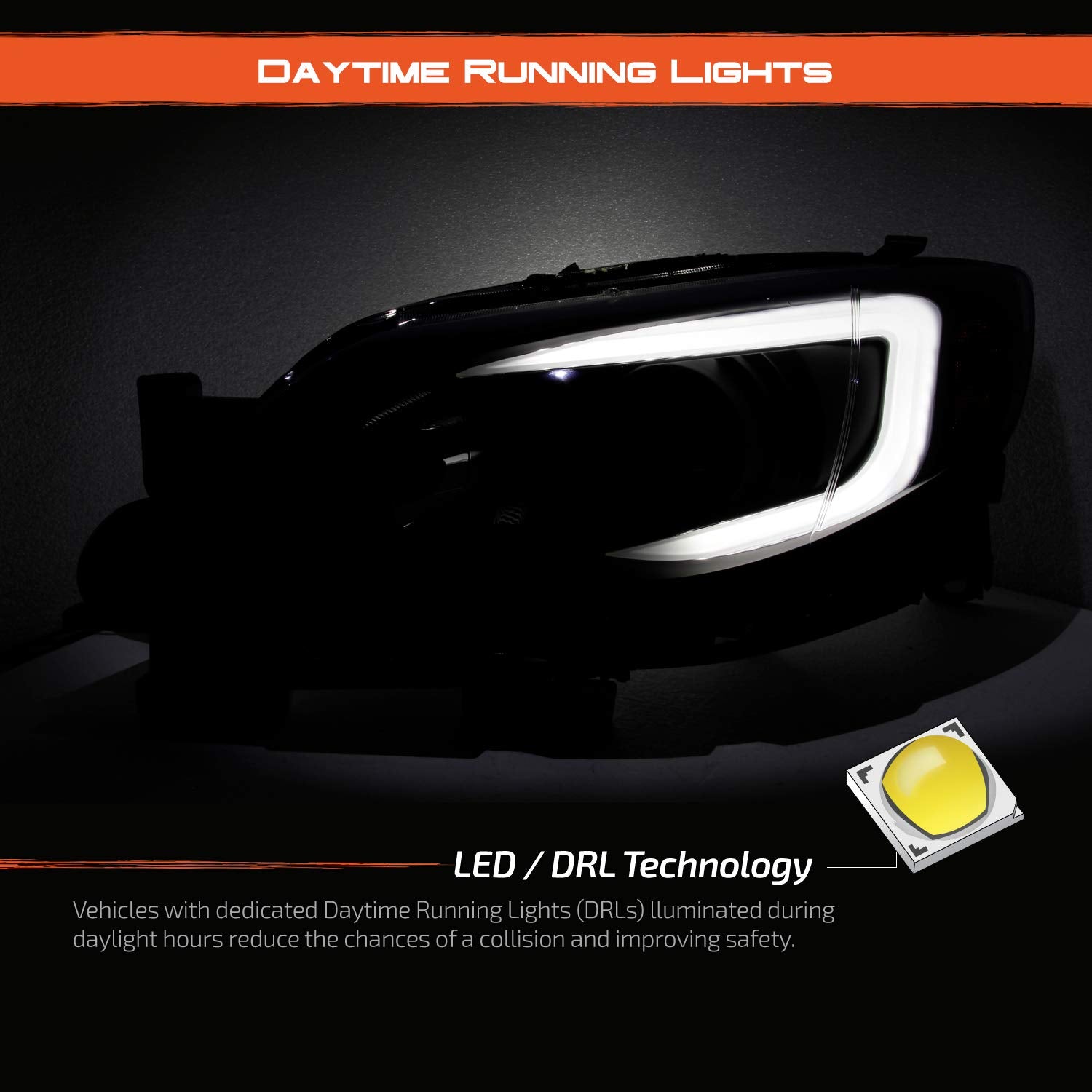 Akkon - [C-Style] [Black] For 2008-2014 Subaru Impreza Wrx Led Drl Switchback Turn Signal Projector Headlights