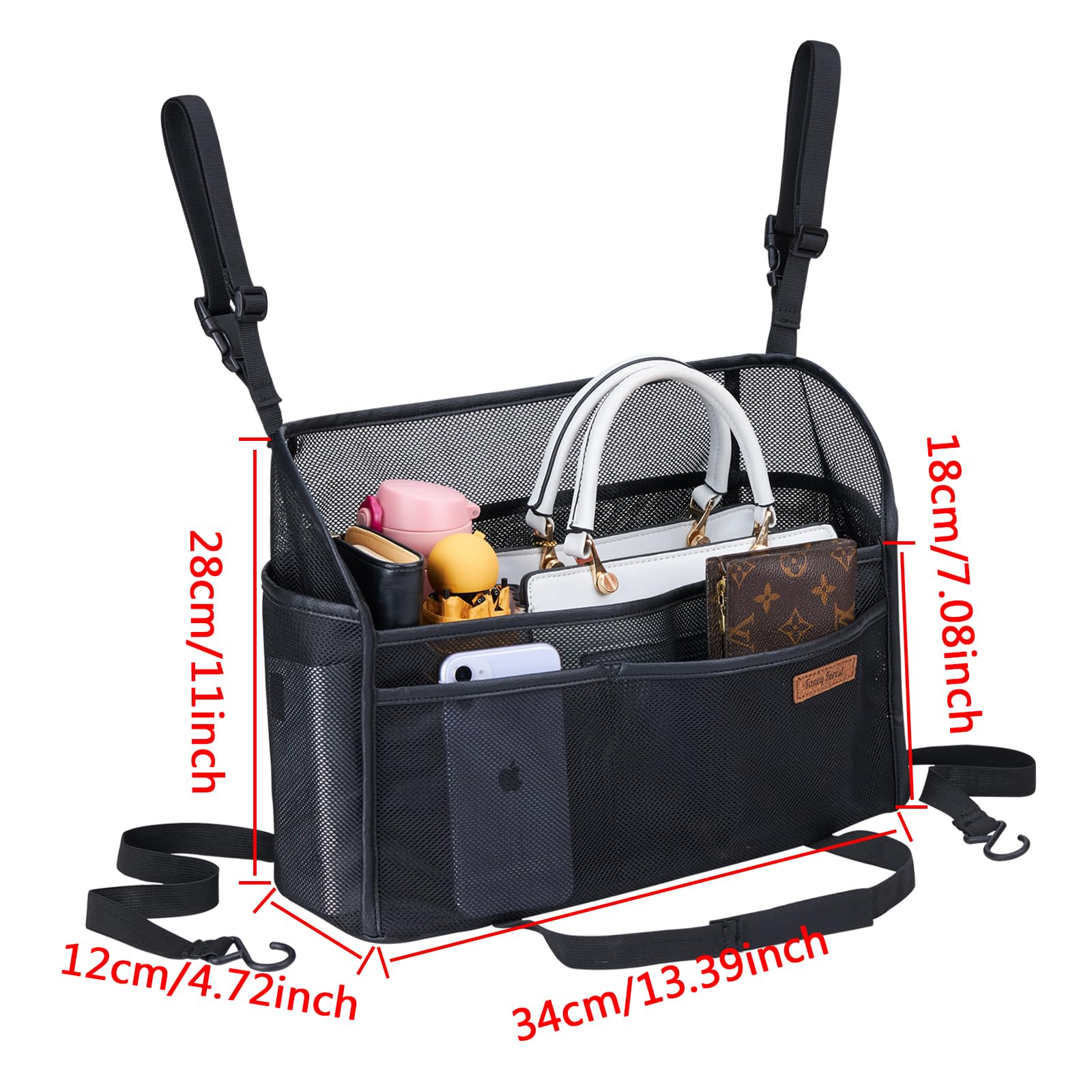 Wllwoo Car Net Pocket Handbag Holder Between Seats Back Storage Organizer Purse Holder For Console Front Seat Storage Barrier