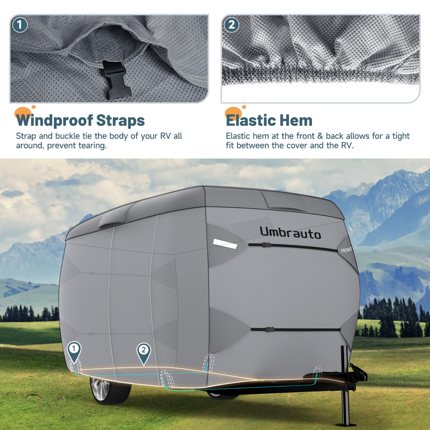 Umbrauto Fiberglass Travel Trailer Cover Fits 8'-10' Trailers, 2023 Upgraded 7 Layers Top Camper Rv Cover With Windproof Strap,A