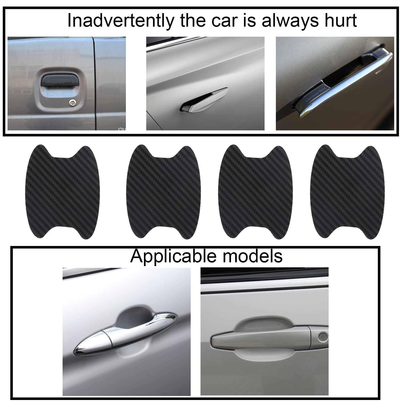 Miytsya 4 Pcs Car Door Handle Sticker, Non-Marking Auto Door Handle Protective Film, Carbon Fiber Anti-Scratches Car Door Cup Protector, Universal (Black)
