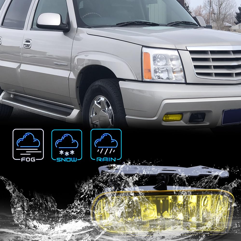 Grand Orange Front Bumper Fog Lights W/Bulb 880 12V 27W Yellow Lens Compatible With Cadillac Escalade 2002-2006