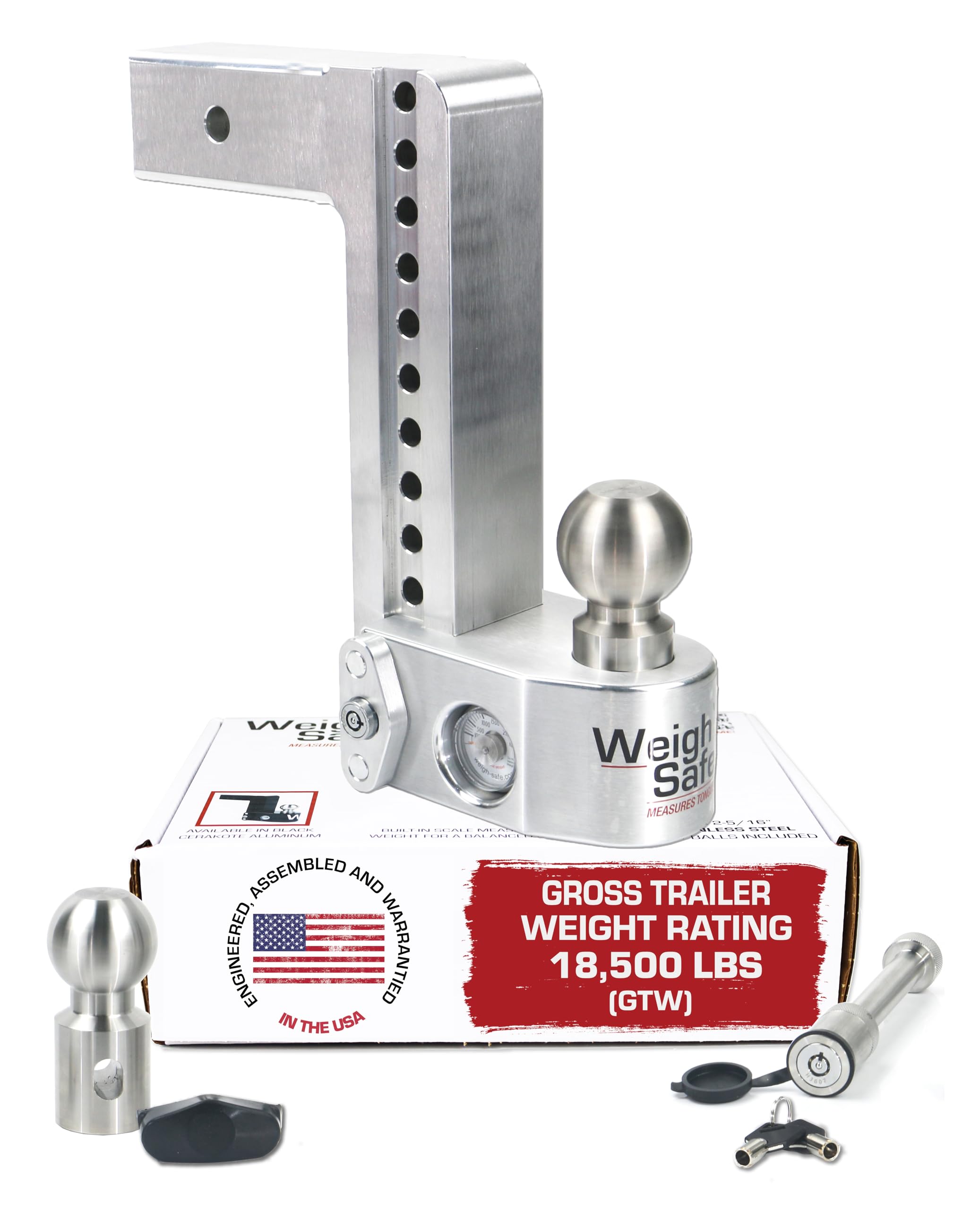 Weigh Safe Ws10-2.5-Ka 10'' Drop Hitch, 2.5'' Receiver 18,500 Lbs Gtw - Adjustable Aluminum Trailer Hitch Ball Mount W/ Built-In