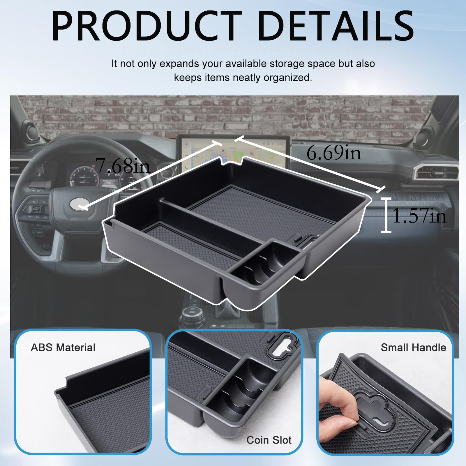 Jdmcar Center Console Organizer Compatible With 2025 Toyota 4Runner Accessories, Insert Abs Materials Tray, Armrest Box Secondar
