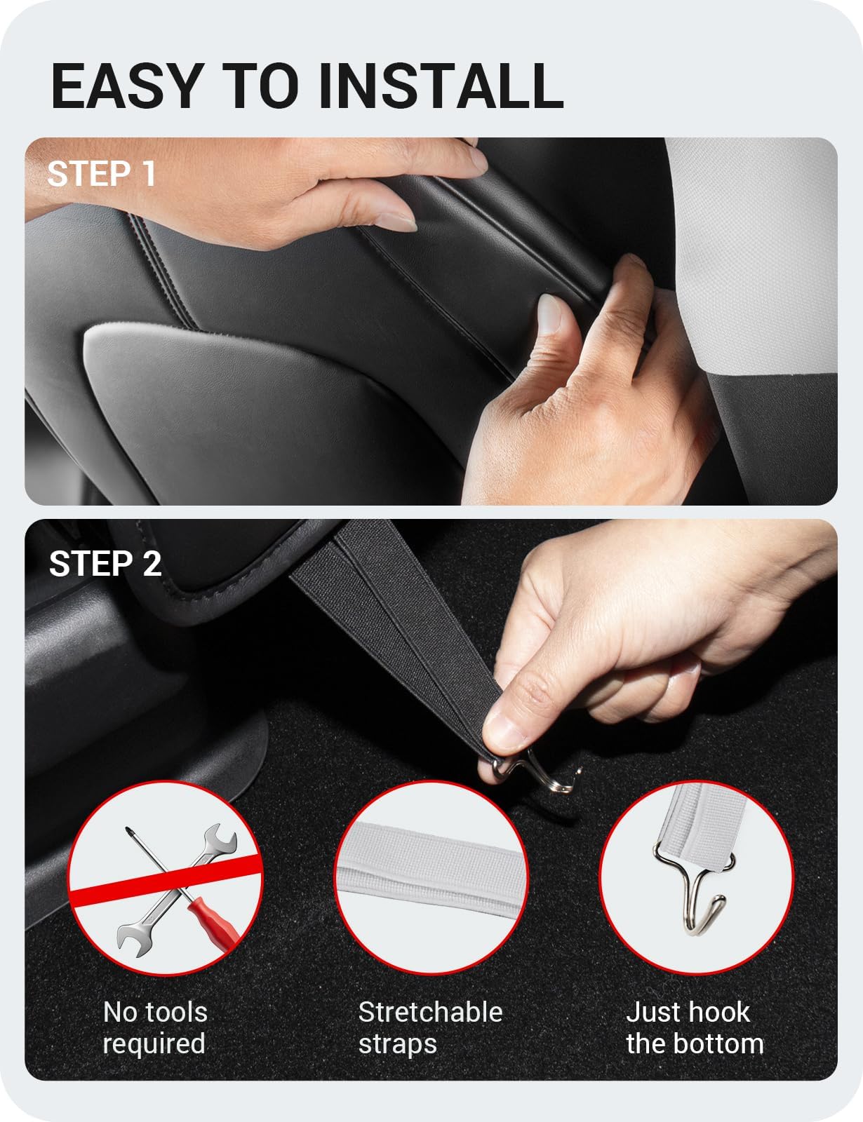 Basenor 2025 Upgraded Tesla Model 3/Y/S/X Leather Seat Back Kick Protector, Backseat Mats For Kids - Extra Organizer Pocket, Wat