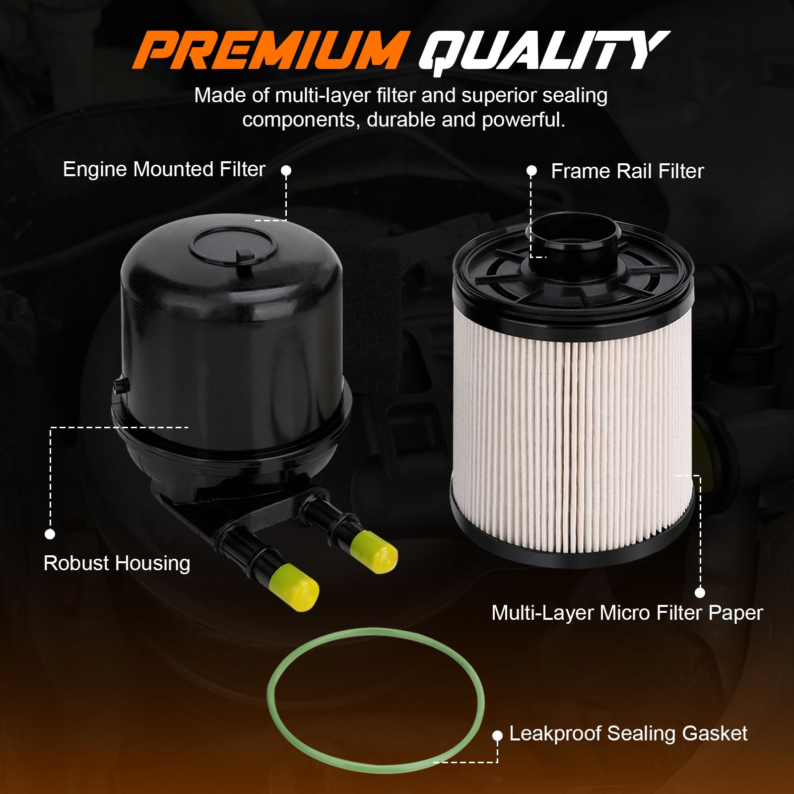 FD-4615 6.7 Powerstroke Fuel Filter for 2011-2016 Ford F250 F350 F450 F550 Super Duty Truck 5 Micron Diesel Fuel Filter Water Se