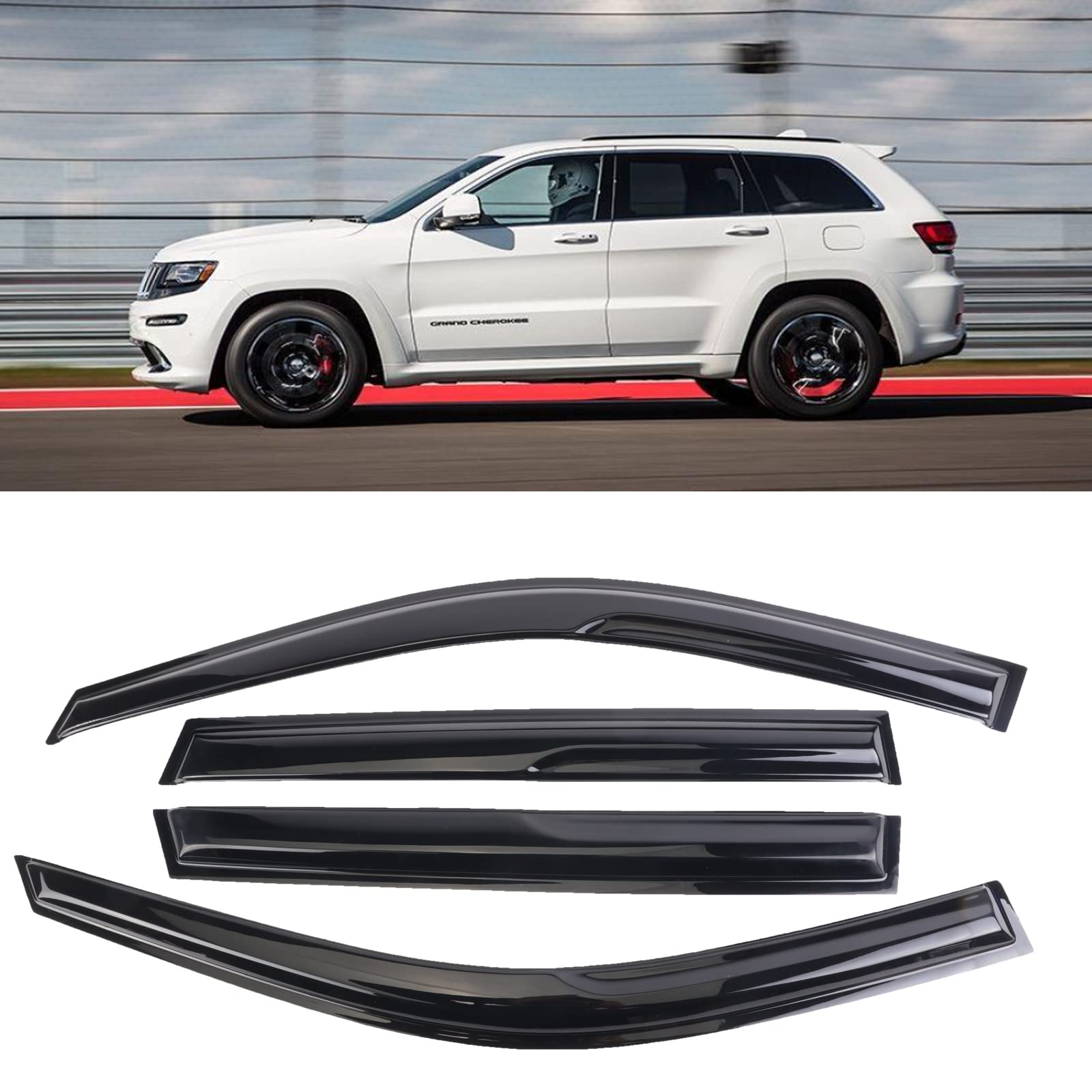 Sontian Window Visor Wind Window Tape-On Deflectors For 2011-2021 Jeep Grand Cherokee Rain Guards 4 Pcs 94252