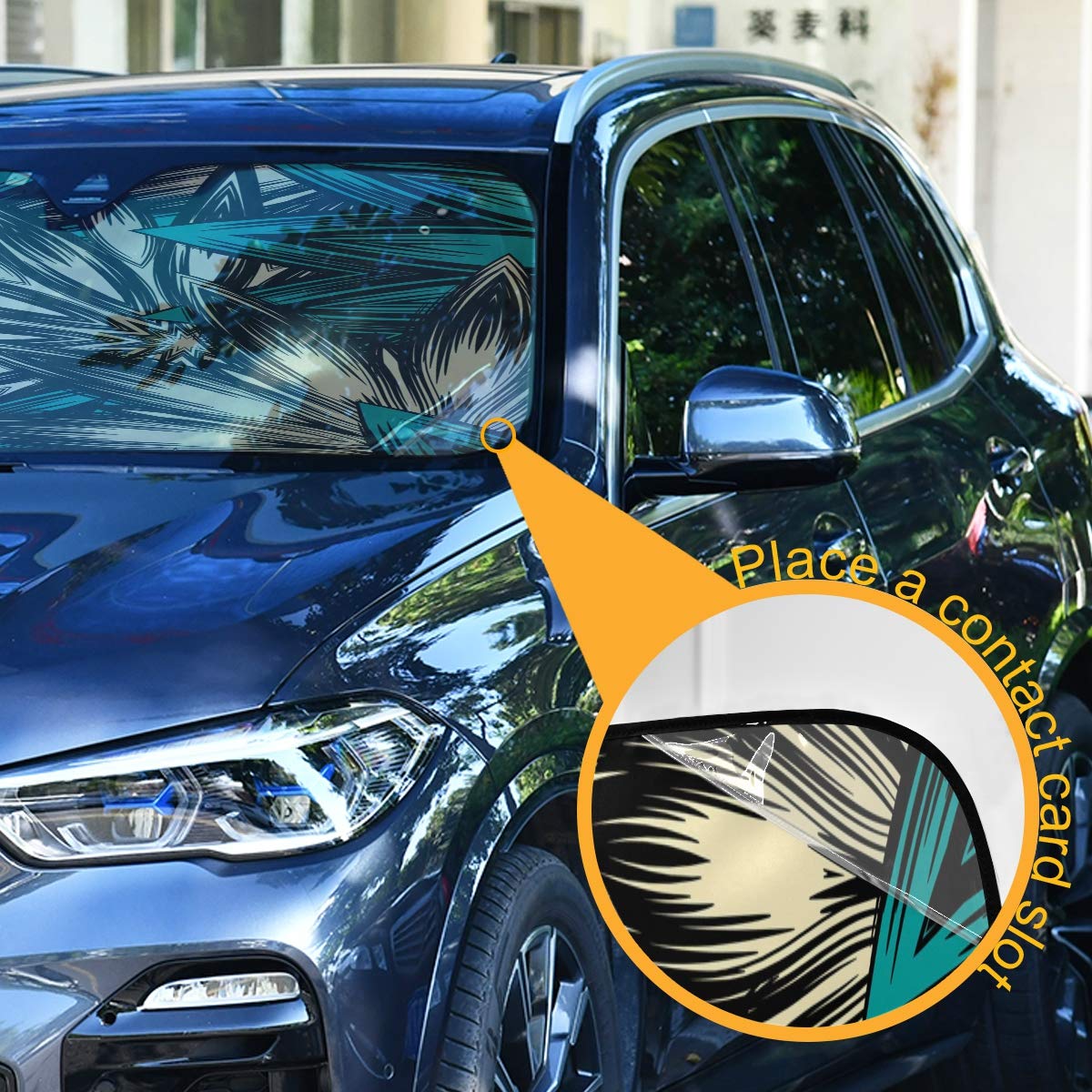 Car Windshield Sunshade Vintage Teal Blue Flowers Pattern, Blocks Sun Visor Protector Foldable Sun Shield Keep Your Vehicle Cool