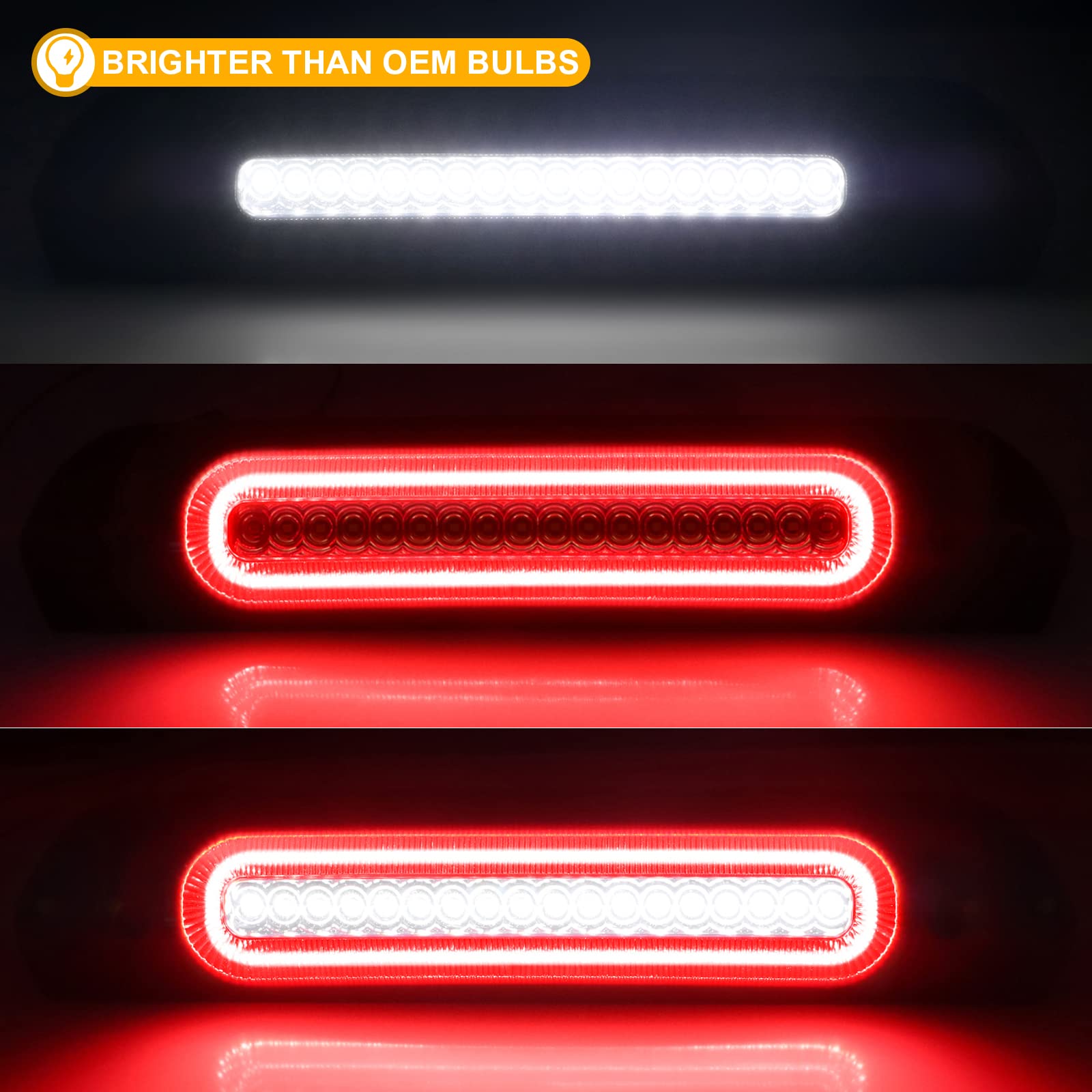 R&F Auto Led Smoked Lens High Mount Brake Light Replacement For Ram 1500 2500 3500 (2002-2008), For Ram 2500 3500 (2009) Roof Ca