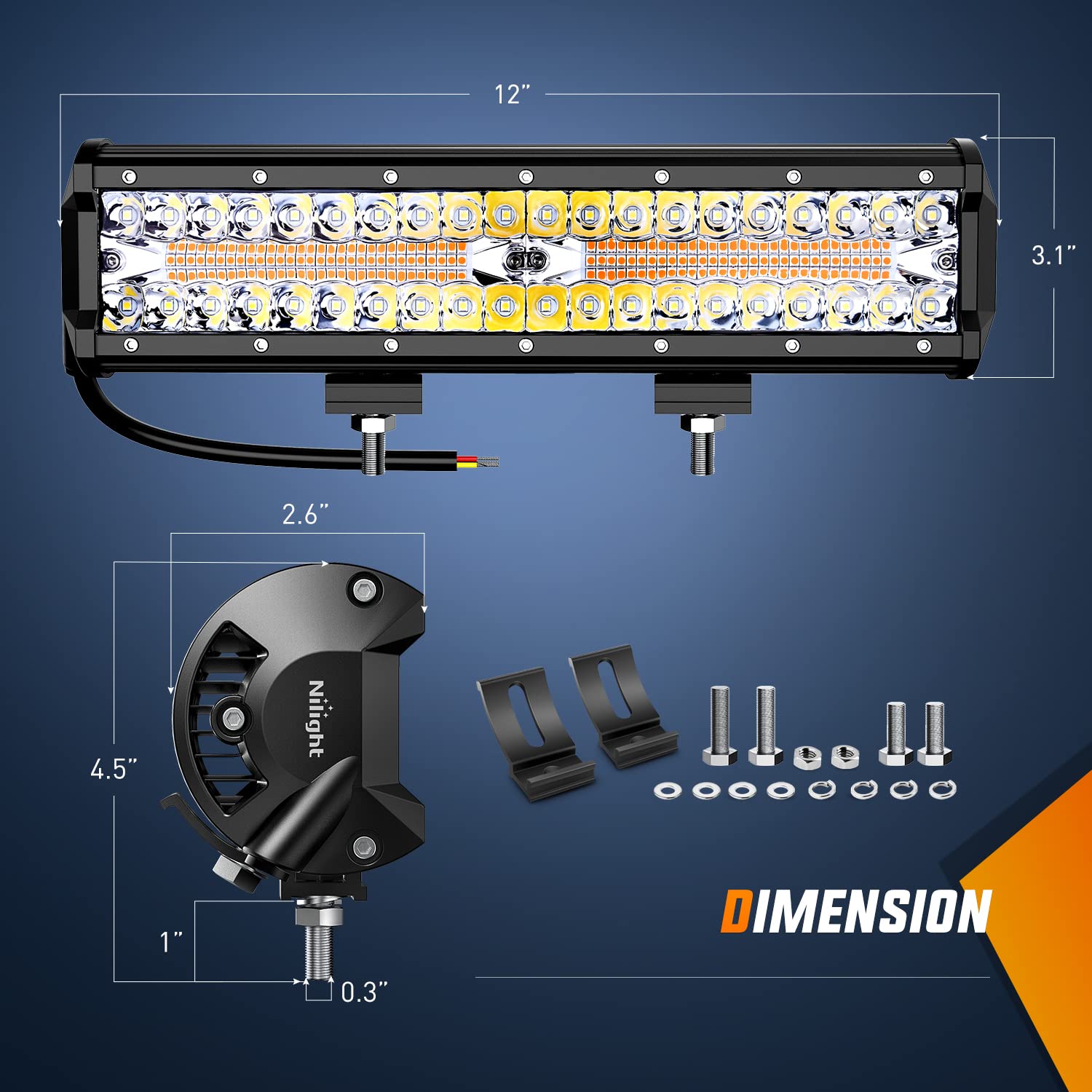 Nilight 12Inch 300W Led Light Bar Spot Flood Amber White Strobe 6 Modes With Memory Function Off-Road Truck Car Atv Suv Cabin Bo