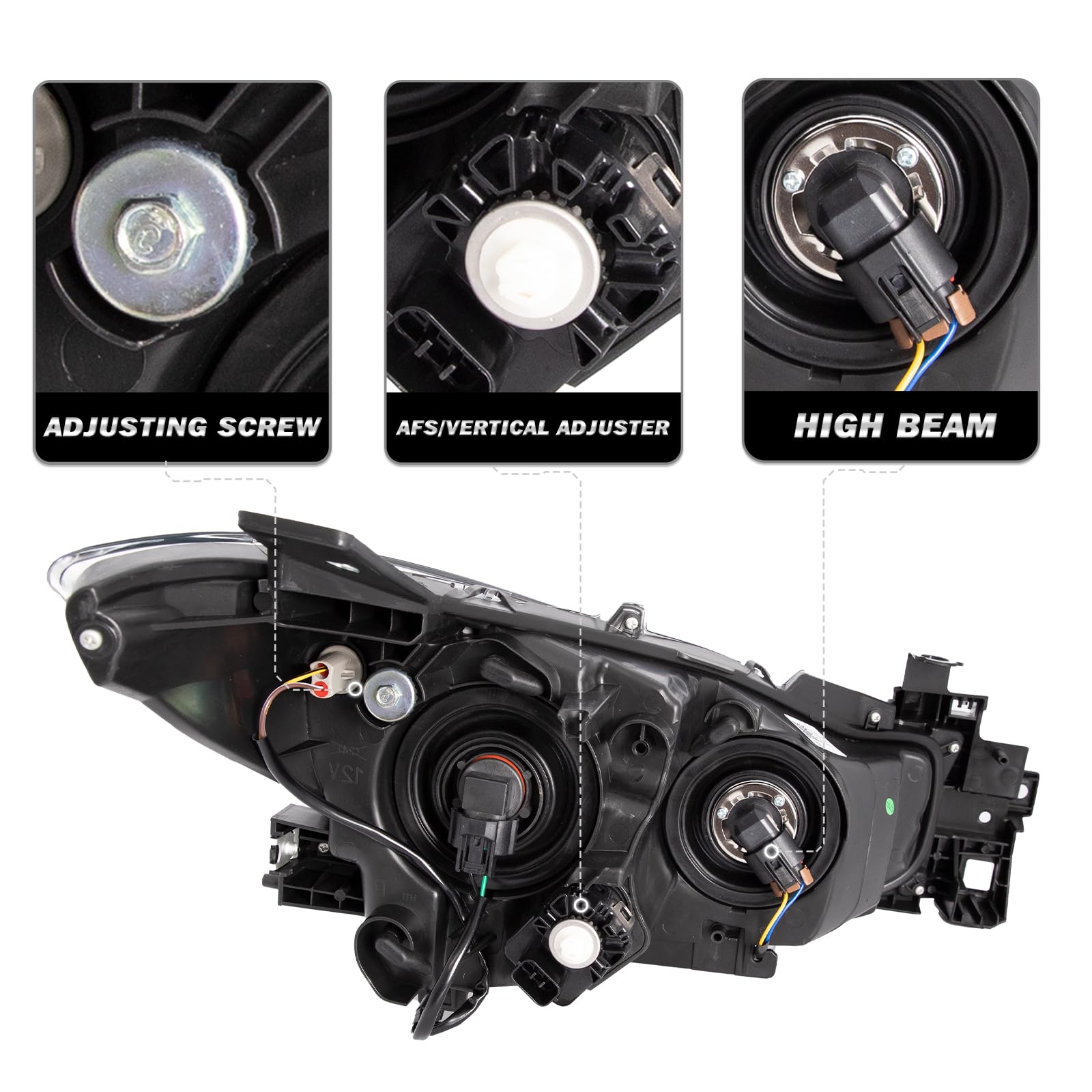 Jsboyat Headlight Assembly Replacement For 2017 2018 Mazda 3 Sedan 4-Door Projector Headlamp Right Passenger Side