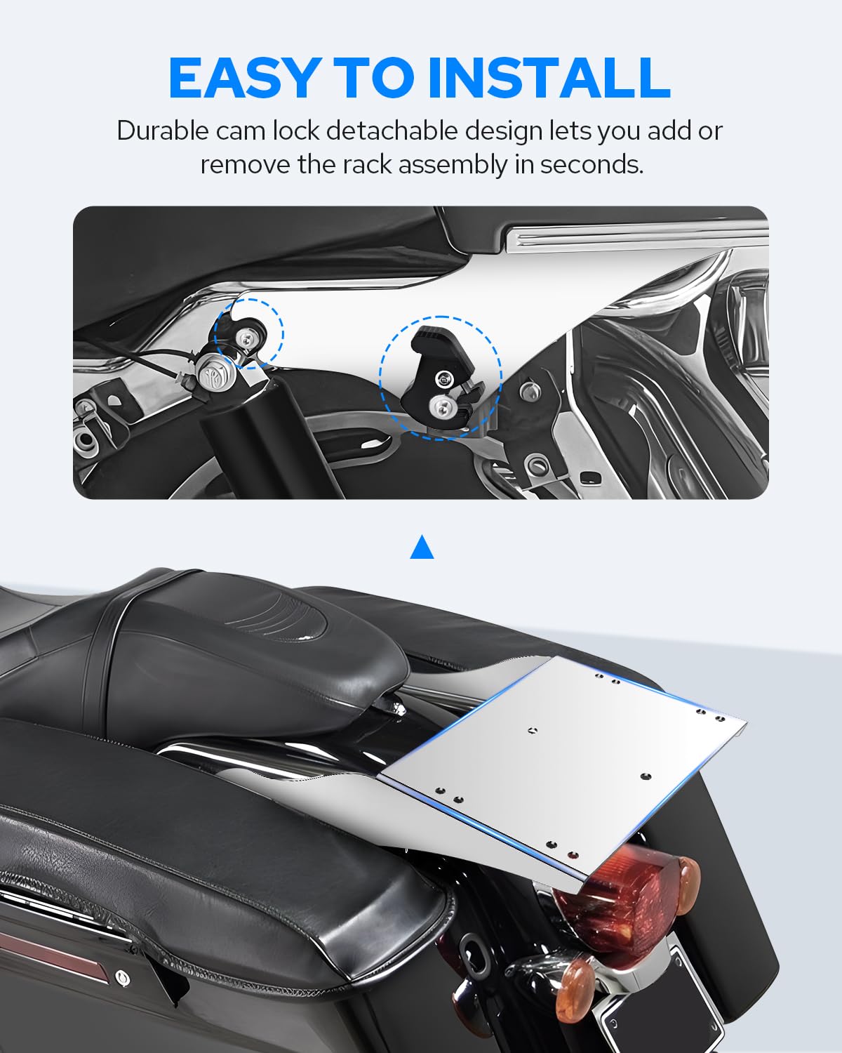 Benlari Chrome Detachable Trunk Mount 97-08 Tour Pack Razor Trunk Mount Rack Sturdy Bracket Compatible For Harley Davidson Touri