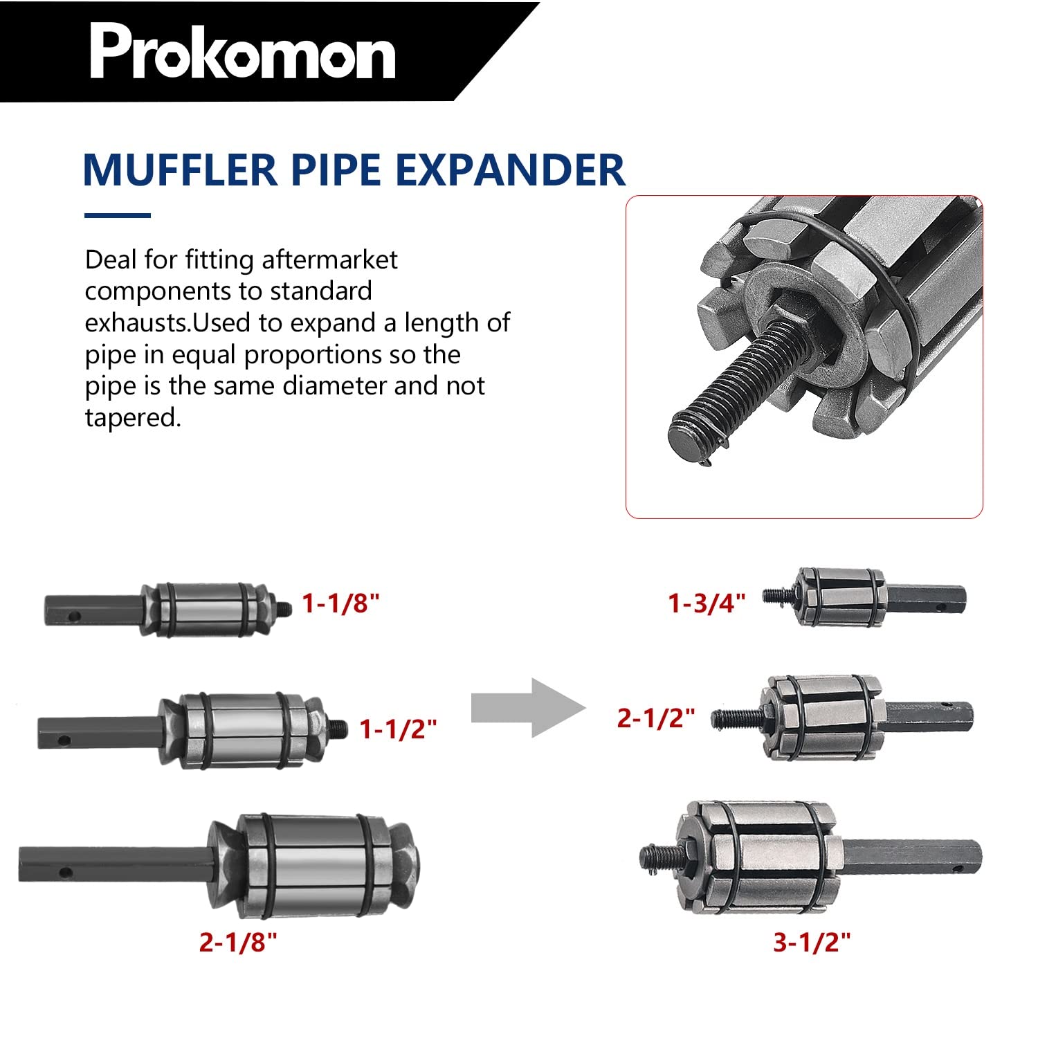 Prokomon 3 Pcs Exhaust Pipe Expander/Pipe Stretcher Kit/Muffler Pipe Expander/Tail Pipe Expander 1/18'' To 3-1/2''