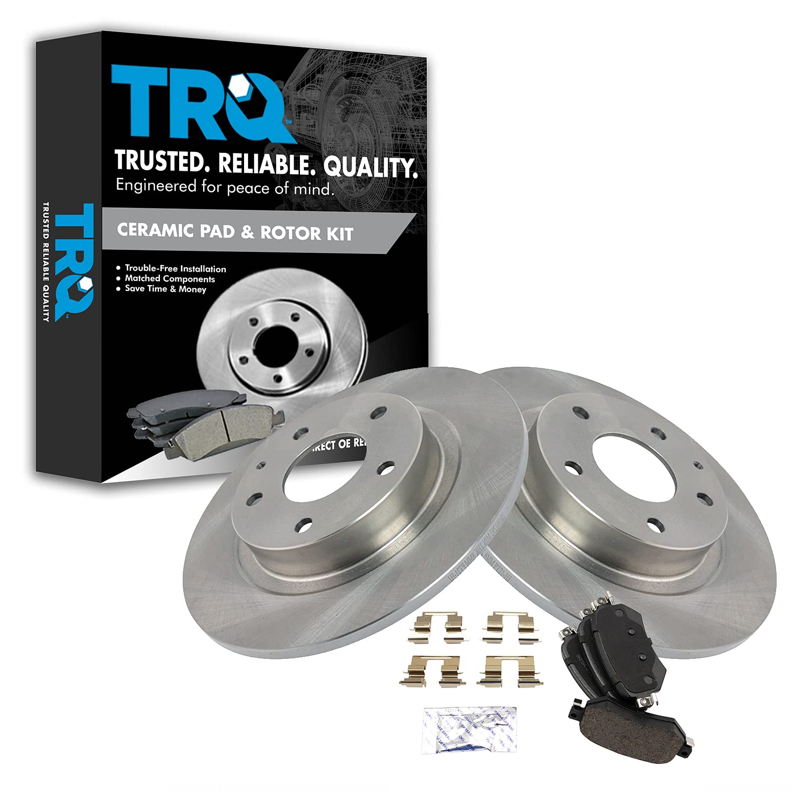 TRQ Rear Brake Pad & Rotor Kit Brake Pads Brake Rotor Ceramic Compatible with 2016-2020 Mazda 6