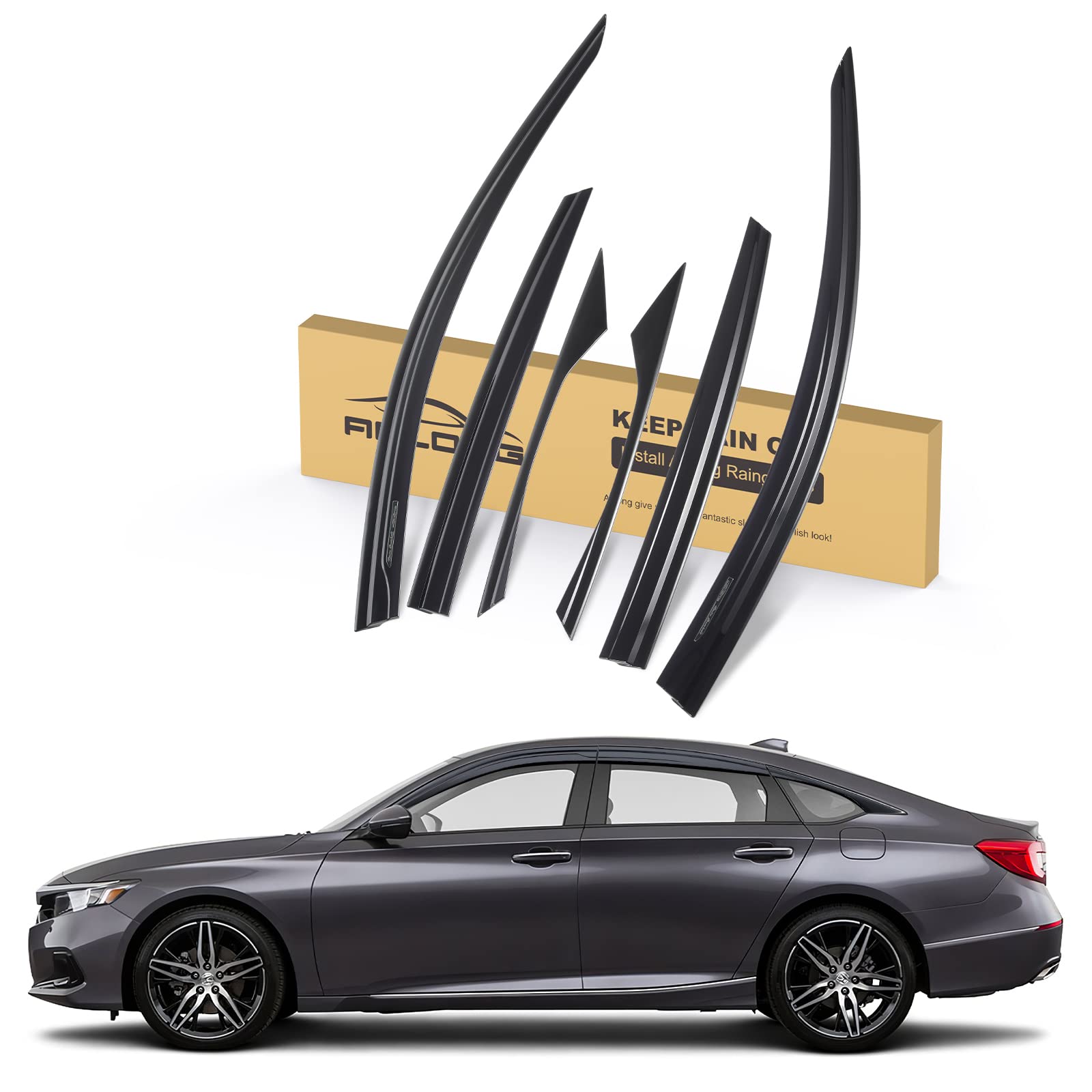 Aclong Smoke Rain Guards Fit For Honda Accord 2018 2019 2020 2021 2022 Tape-On Side Shatterproof Window Visor, Window Deflectors