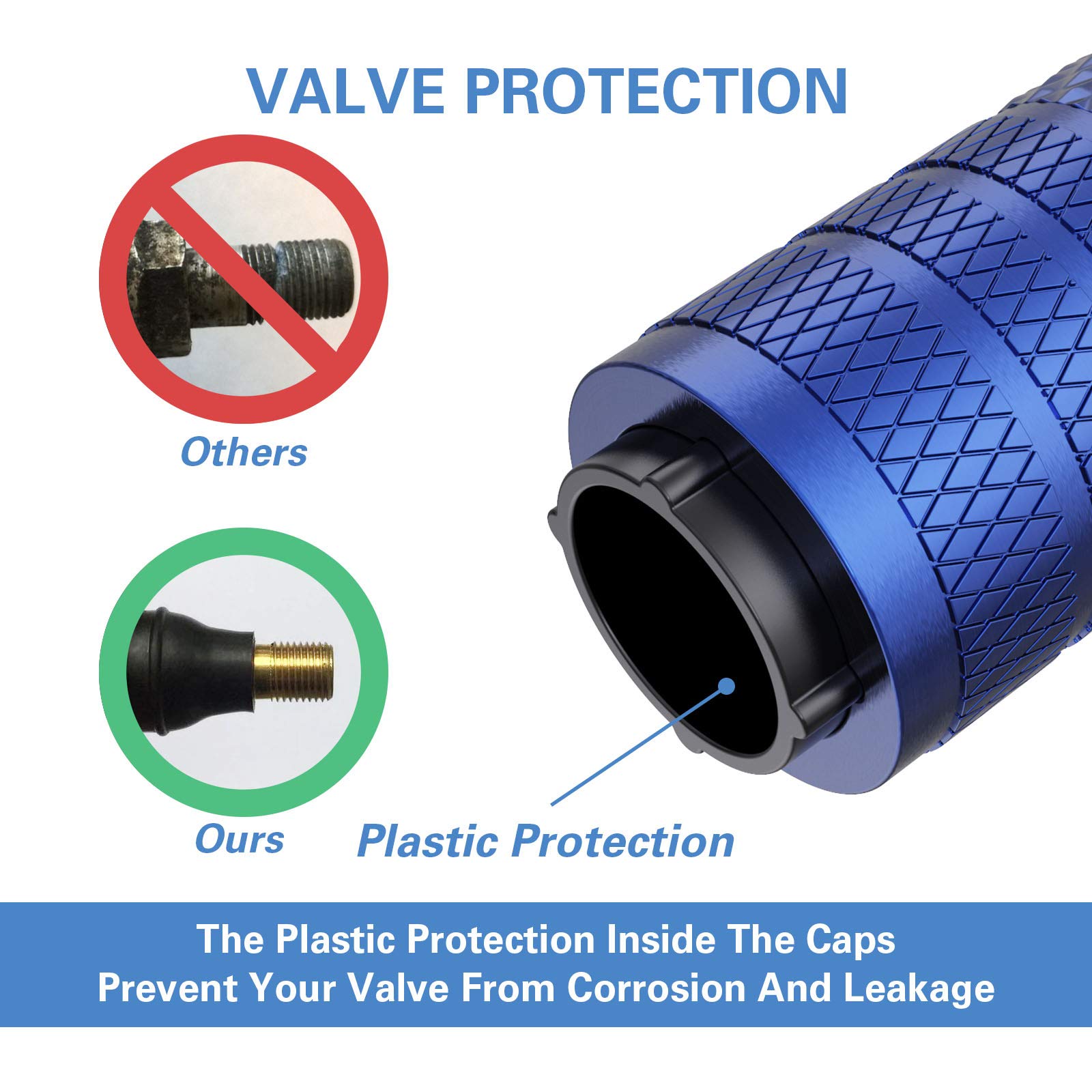 Ckauto Tire Valve Stem Caps, Blue, 4 Pcs/Pack, Anodized Aluminum Tire Valve Cap Set, Corrosion Resistant, Universal Stem Covers