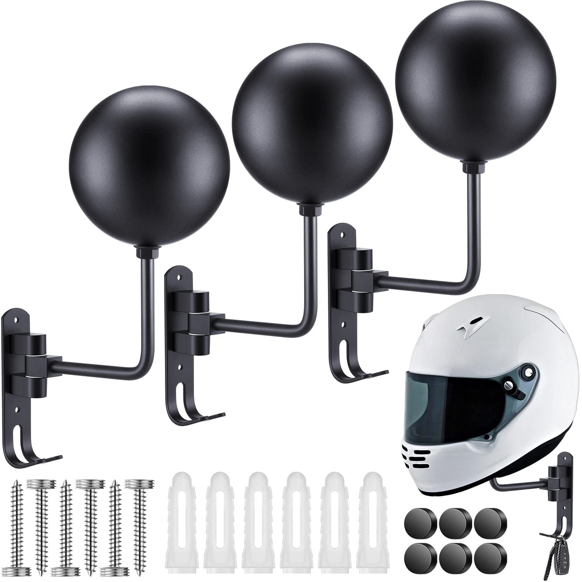 Motorcycle Helmet Racks Wall Mount Bike Helmet Holder with 2 Metal Hooks for Motorcycle Bike Coat Jacket Cap Wig Key(3 Pack)