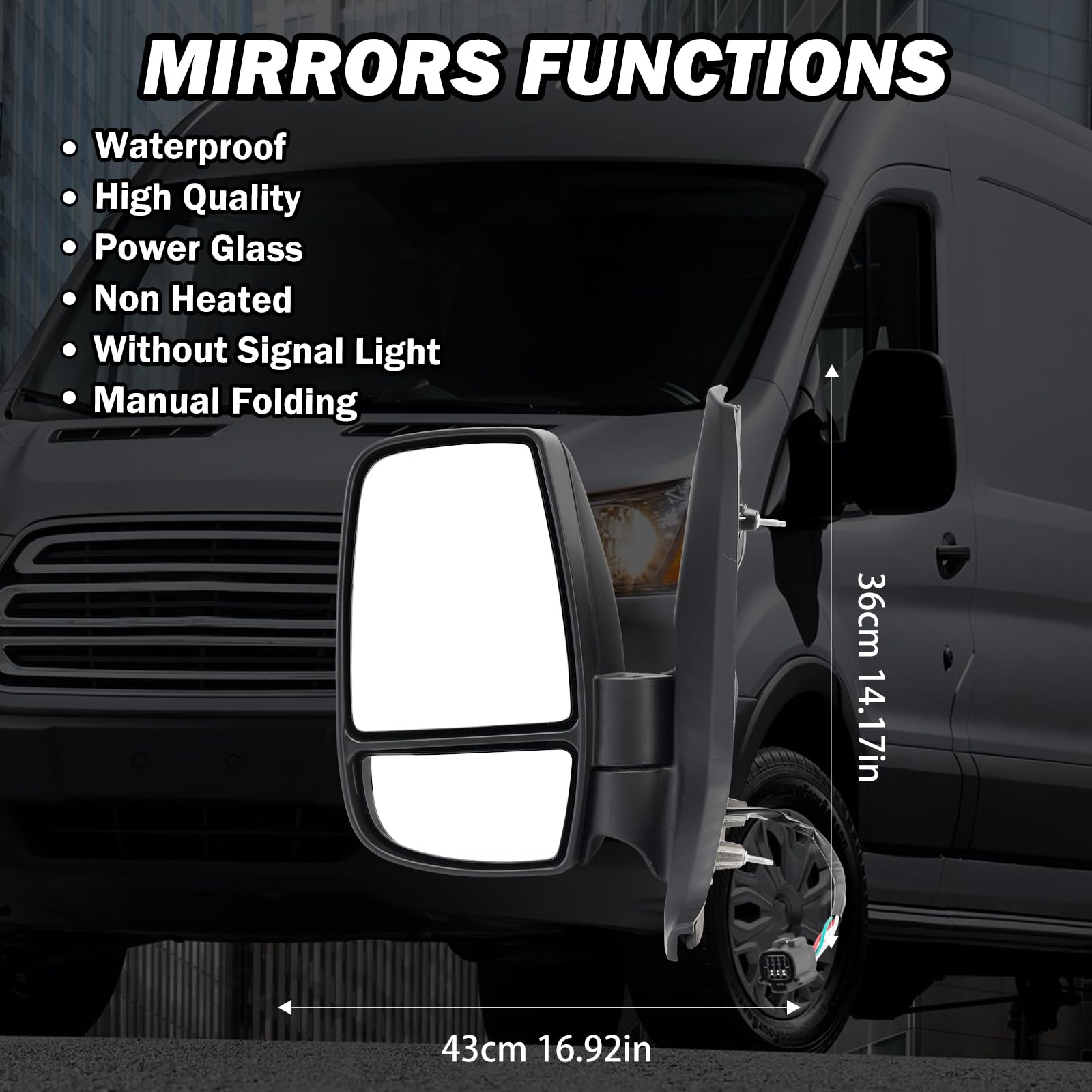 Mofoap Driver Side Mirror,Mirror Assembly Compatible With 2015-2025 Ford Transit 150 250 350 350 Hd,Transit Tow Power Glass,Towi
