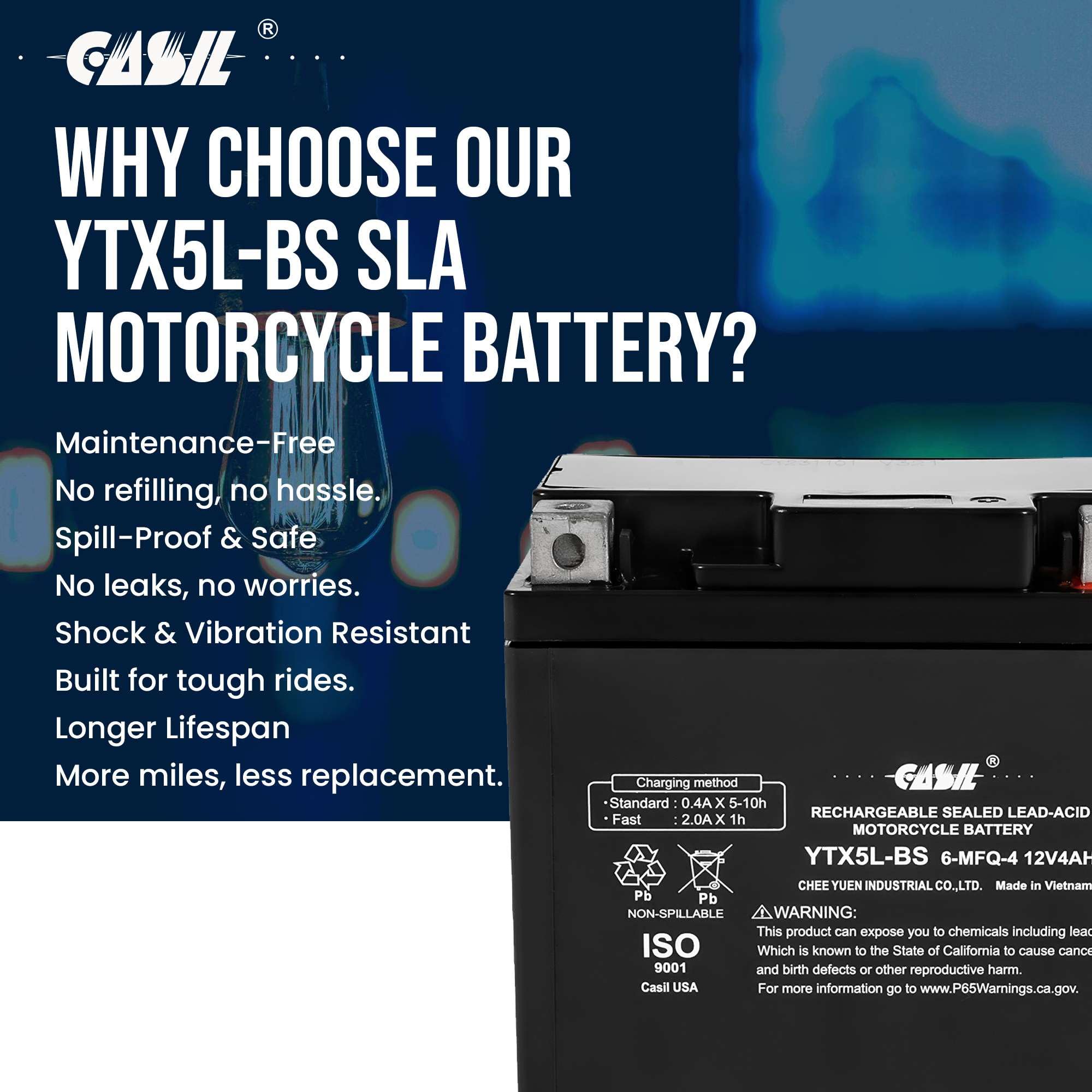 Ytx5L-Bs 12V 4Ah Battery Replacement For Es5L-Bs, Ptx5Lbs, Ptx5L-Bs