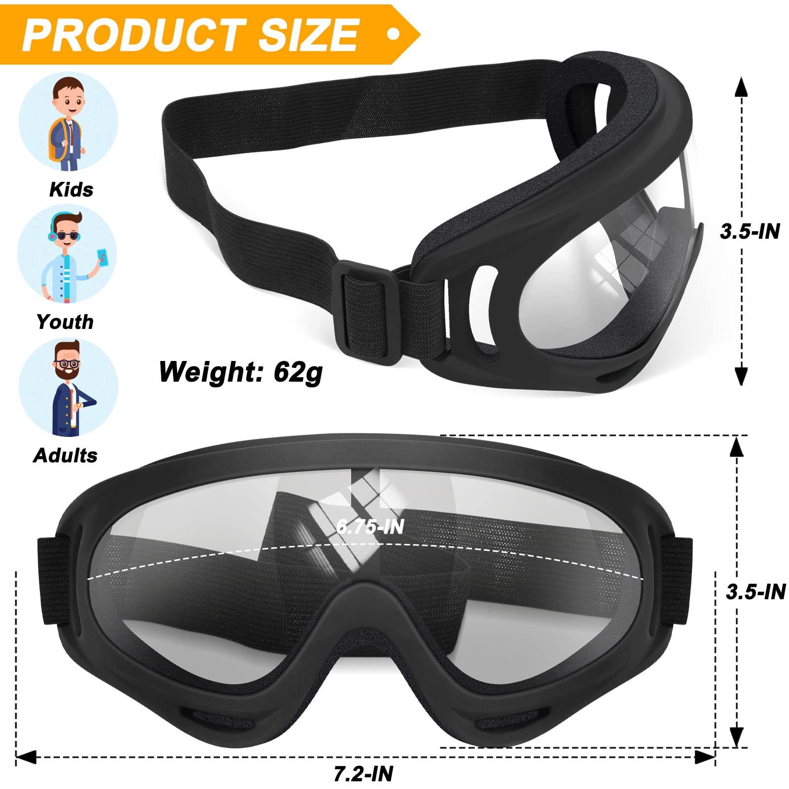 Oxg 2 Pairs Motorcycle Goggles Fit Helmet, Atv Ski Goggles Anti-Uv Dustproof Windproof Dirt Bike Goggles For Youth Men Women (Clear)