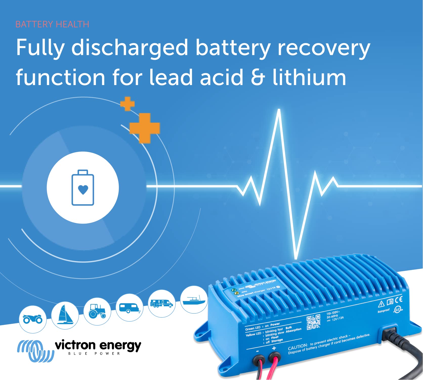 Victron Energy Blue Smart IP67 Smart Marine Battery Charger 12V 13A, Float & Trickle Charger and Desulfator for Boat, ATV, RV, L