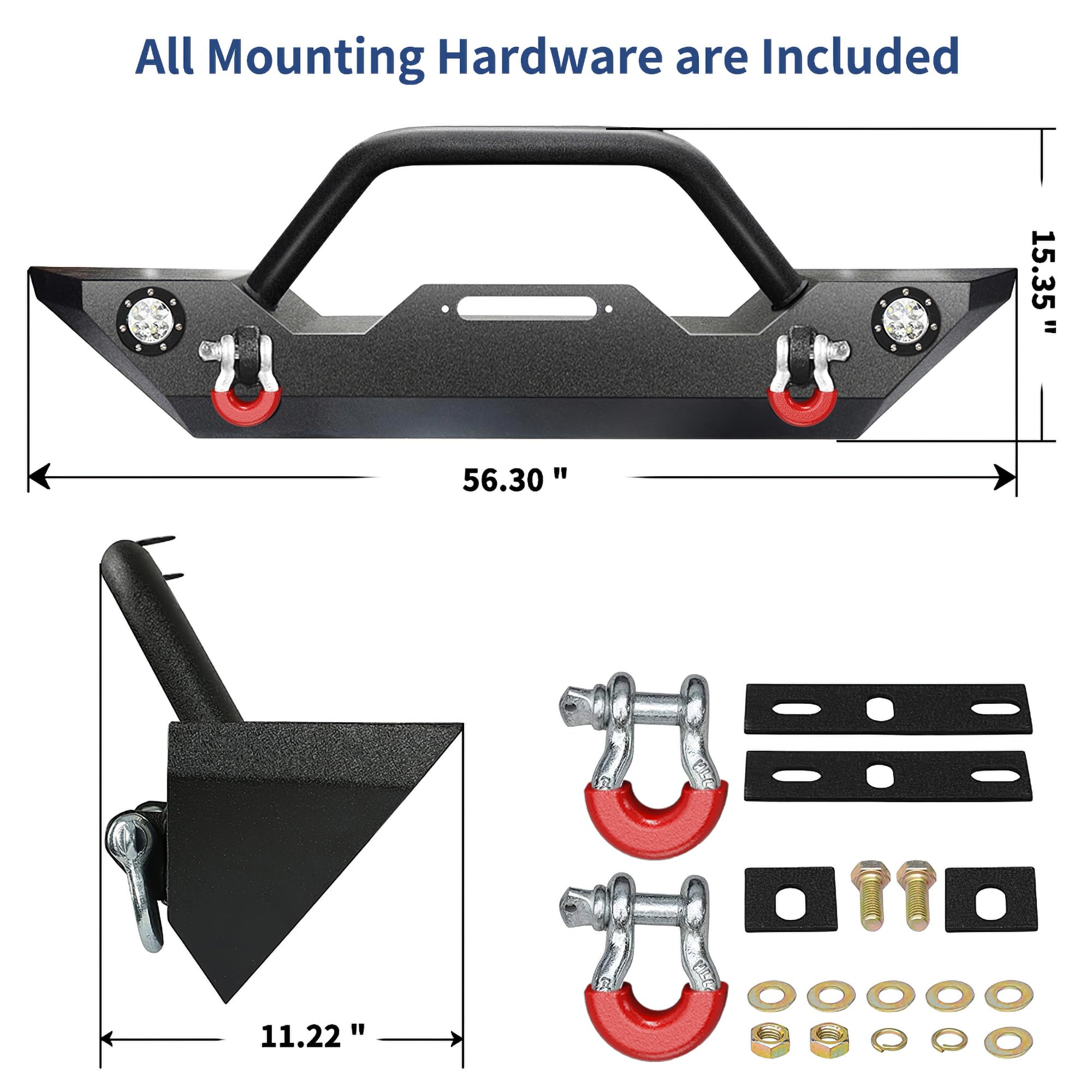 Ledkingdomus Rock Crawler Front Bumper Compatible With 87-06 Jeep Wrangler Yj And Tj With Winch Plate, Led Lights Heavy Duty (Te
