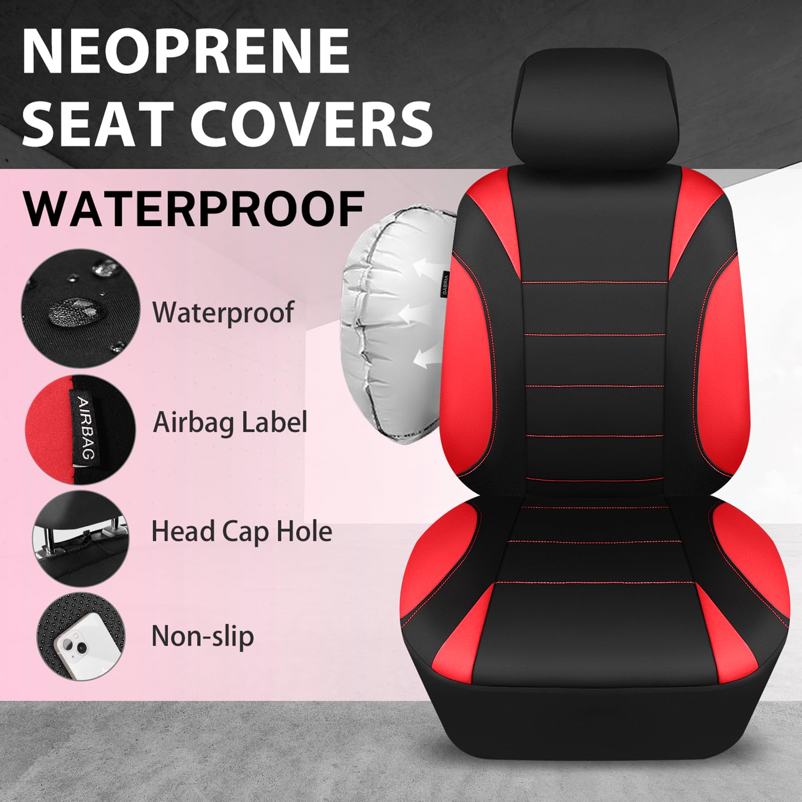 CAR PASS Neoprene Wetsuit Seat Covers, Waterproof Car Seat Covers Full Sets with 5mm Composite EVA, Universal Fit for Car,Sedan,