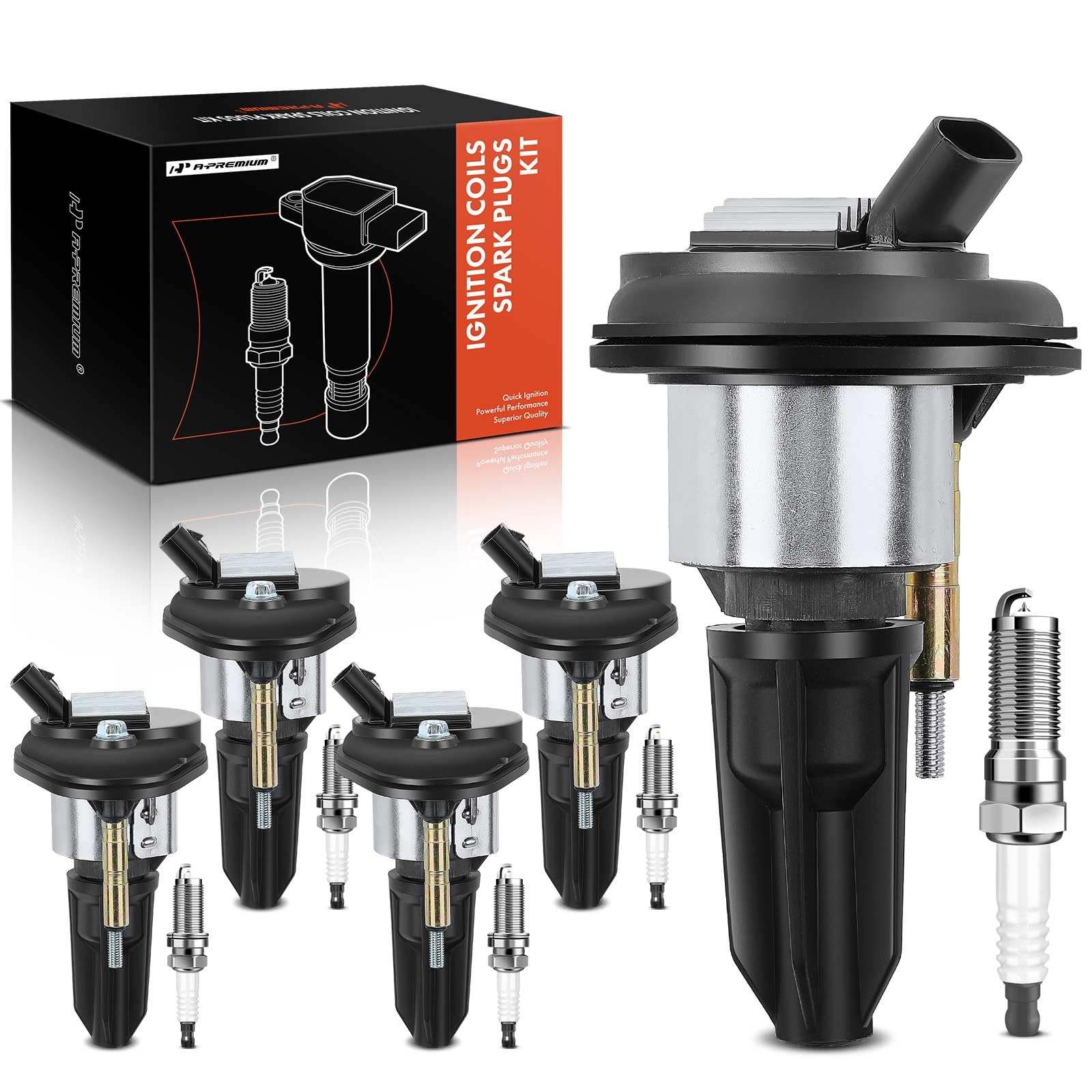 A-Premium Set Of 5 Ignition Coil Pack And Iridium Spark Plugs Compatible With Chevrolet Trailblazer 2002-2005 & Gmc Canyon 2004-