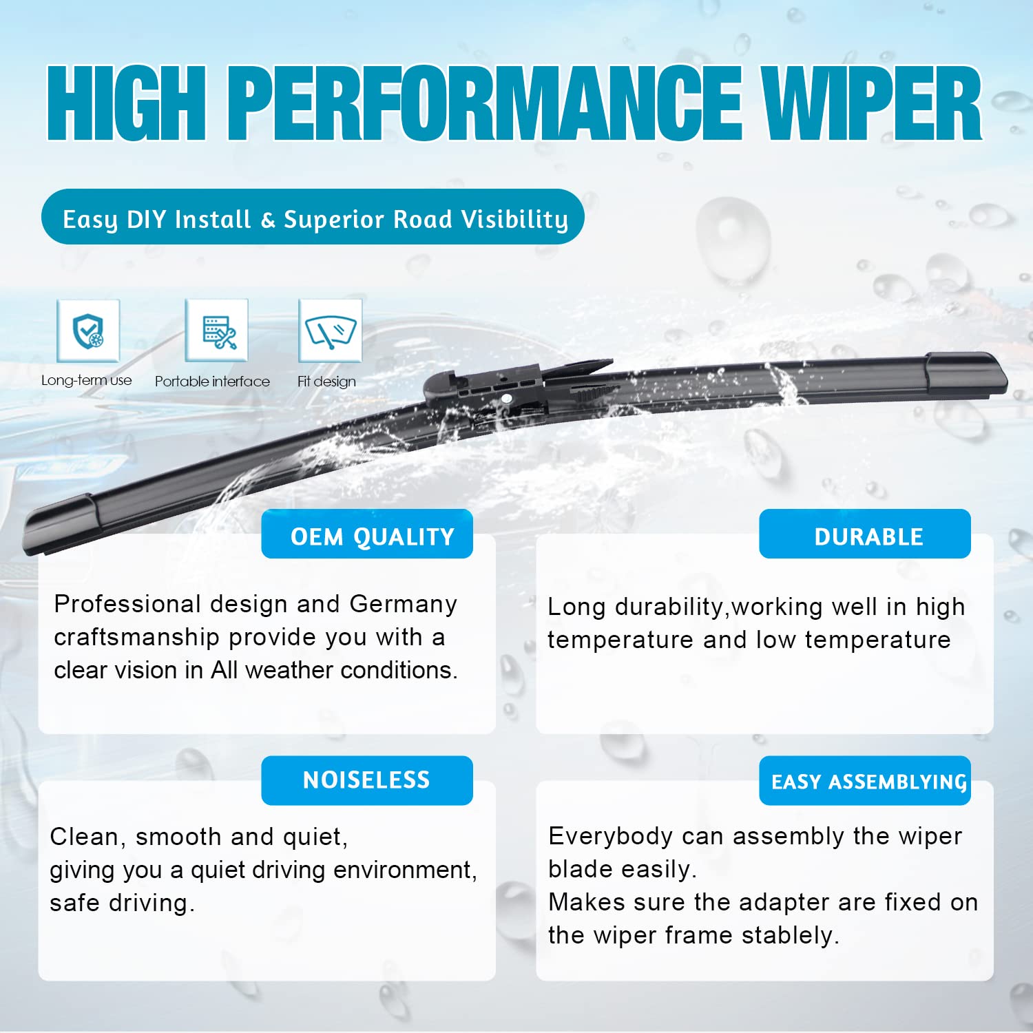 Vtogoi Wiper Blades With Rear Wiper Blades Set For Mercedes-Benz Gl450 2007-2012,Automotive Replacement Windshield Wiper Blades,