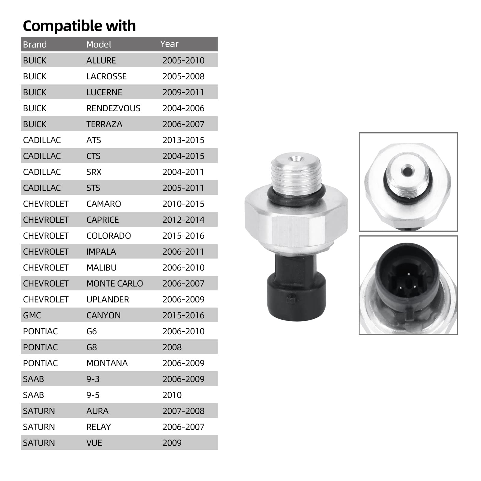 12570798 Engine Oil Pressure Switch & Sender Unit Compatible With Chevy Gmc Buick Cadillac Pontiac Saab Saturn 12621598 12621649 12621659 1S10873 2131569 Ps629 Ps710