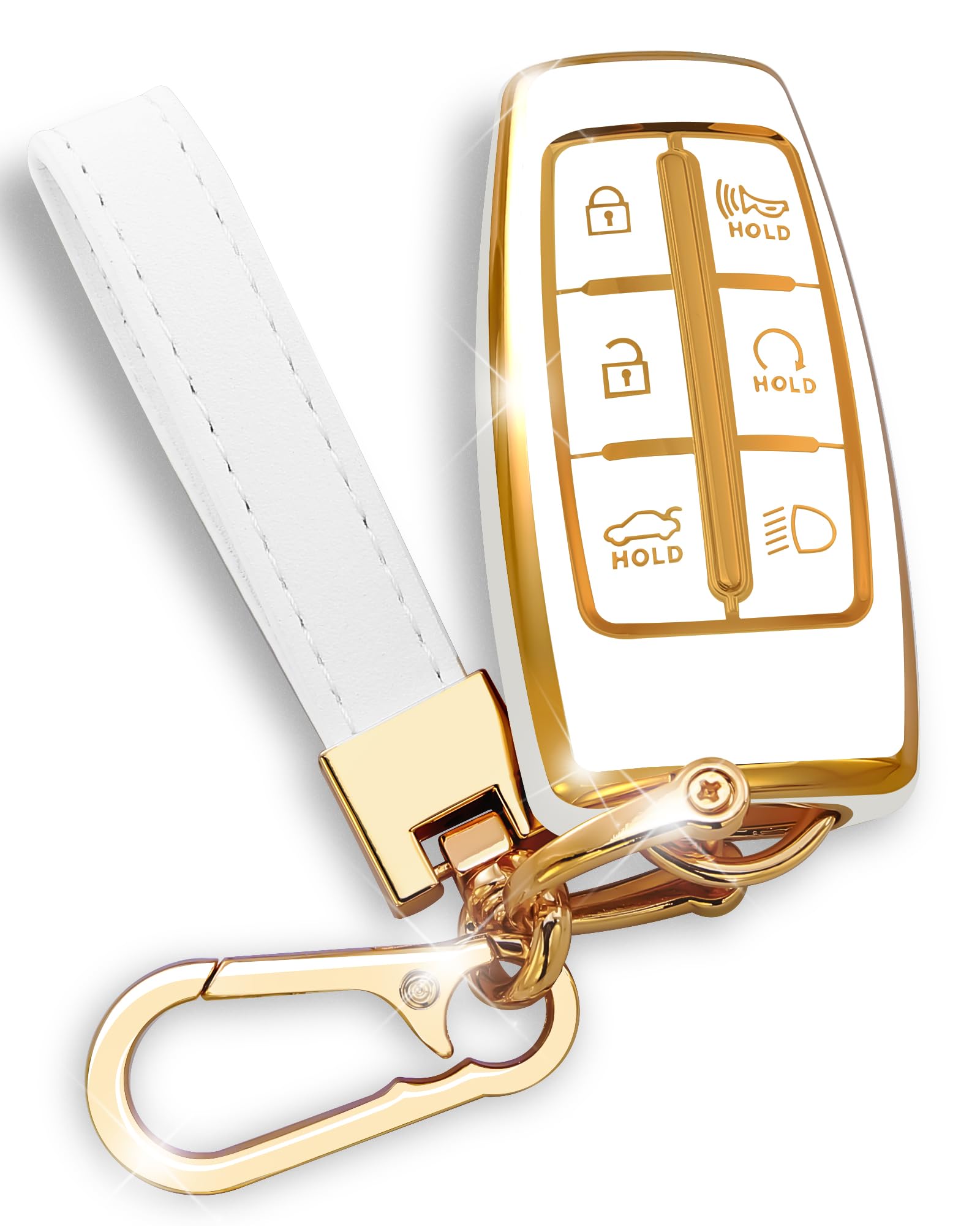 Compatible With Genesis Key Fob Cover Gold Keychain For G80 Gv80 Gv70 G90 2021 2022 2023 6 8 Buttons Tpu Accessories Car Key Cas
