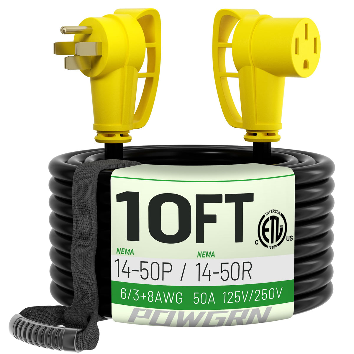 Powgrn 50 Amp Rv/Ev Extension Cord 10 Ft Outdoor With Grip Handle, Flexible Heavy Duty 6/3+8/1 Gauge Stw 4 Prong Rv Power Cord W