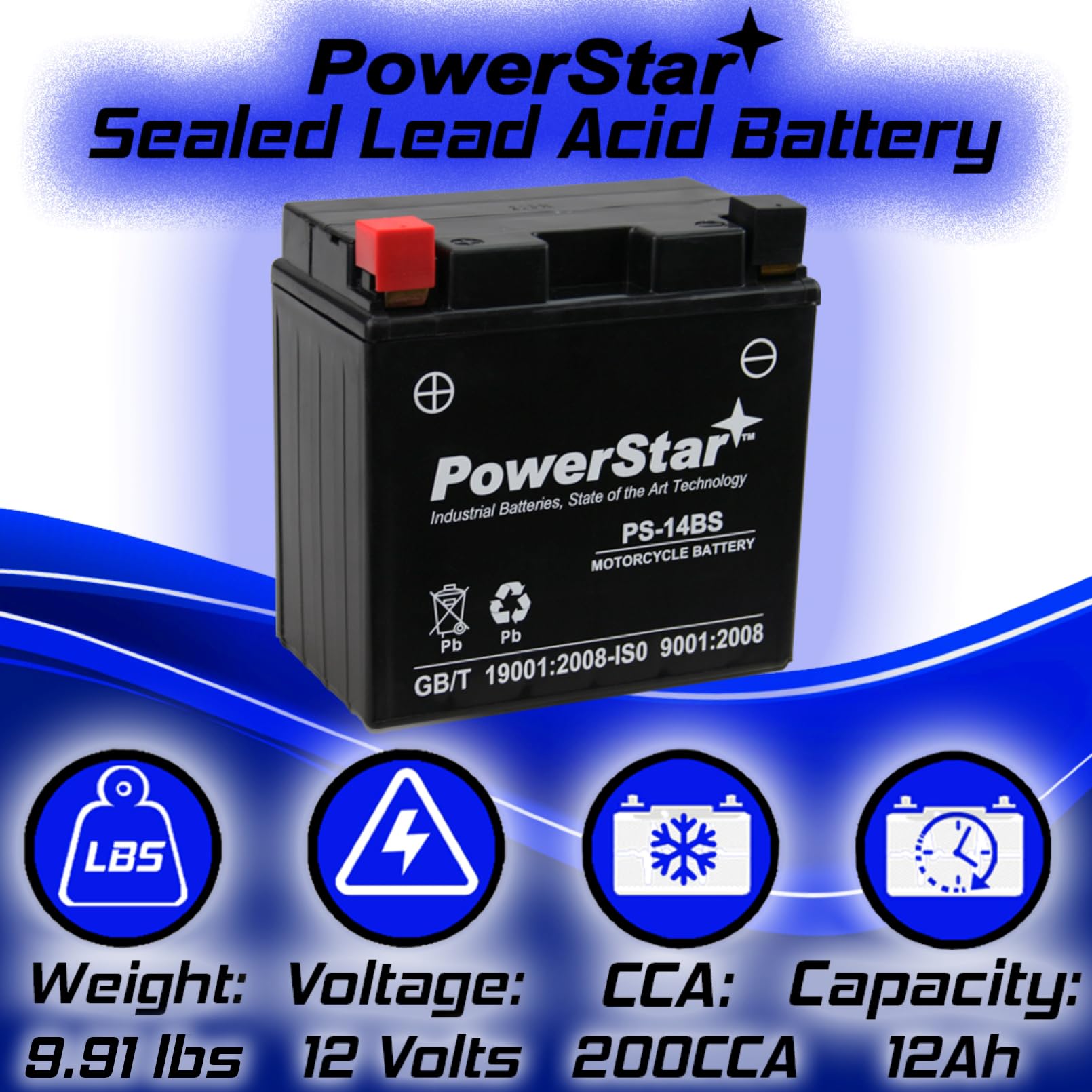 Powersports Battery - Replaces: YTX14-BS, ETX14, ES14BS, GTX14-BS, UTX1
