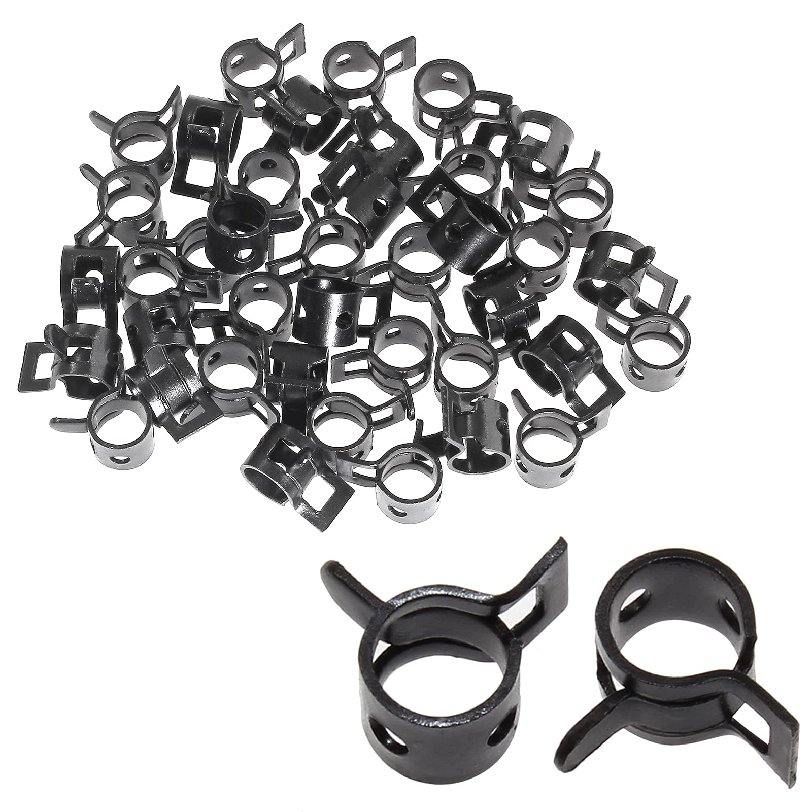 Rierdge 40 Pcs 1/4 Id Spring Band Type Clamps, 6Mm Fuel Hose Clamps Fasteners, Black Spring Hose Clip For Fuel Hose Line Water P