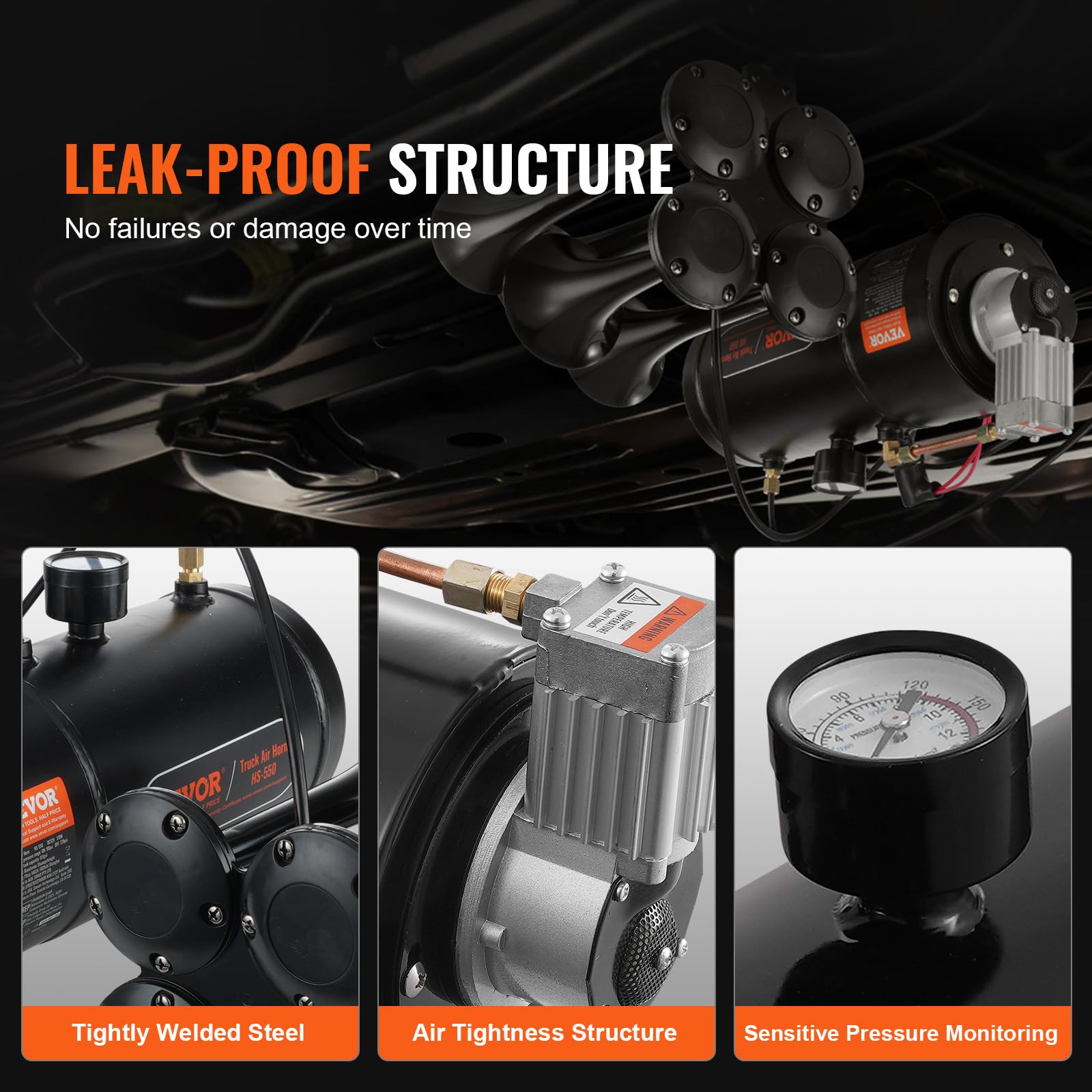 VEVOR 4 Trumpet Air Horn Kit, 150dB with 12V 120psi Compressor, 3L Tank, Upgrade Material, Model HS-550 for Trucks and Boats