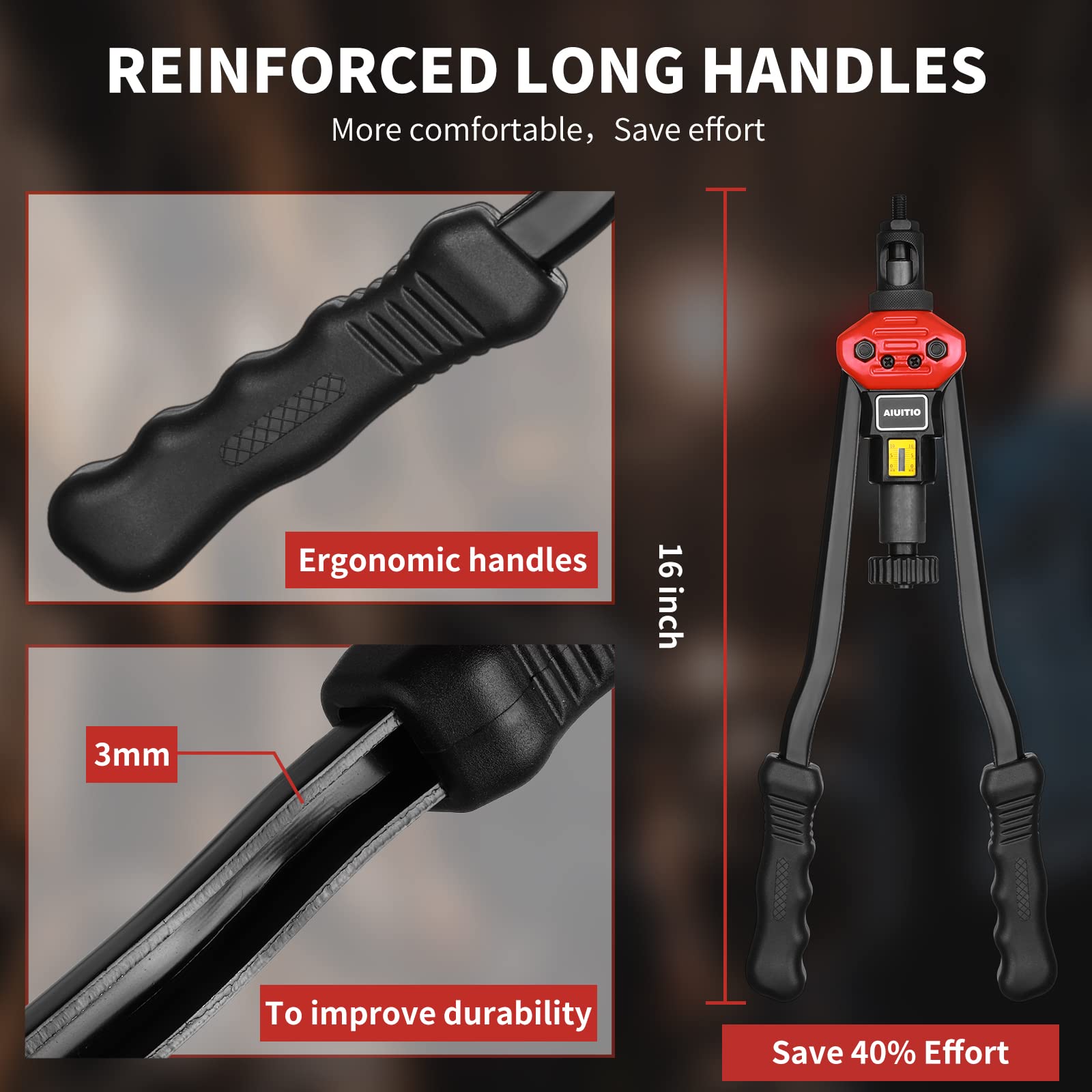 Aiuitio 16 Rivet Nut Tool, Rivnut Tool Kit With 13 Metric And Sae Mandrels, Nutsert Rivet Tool Set With 200Pcs Rivnuts, Threaded Insert Hand Riveter With Rugged Carrying Case