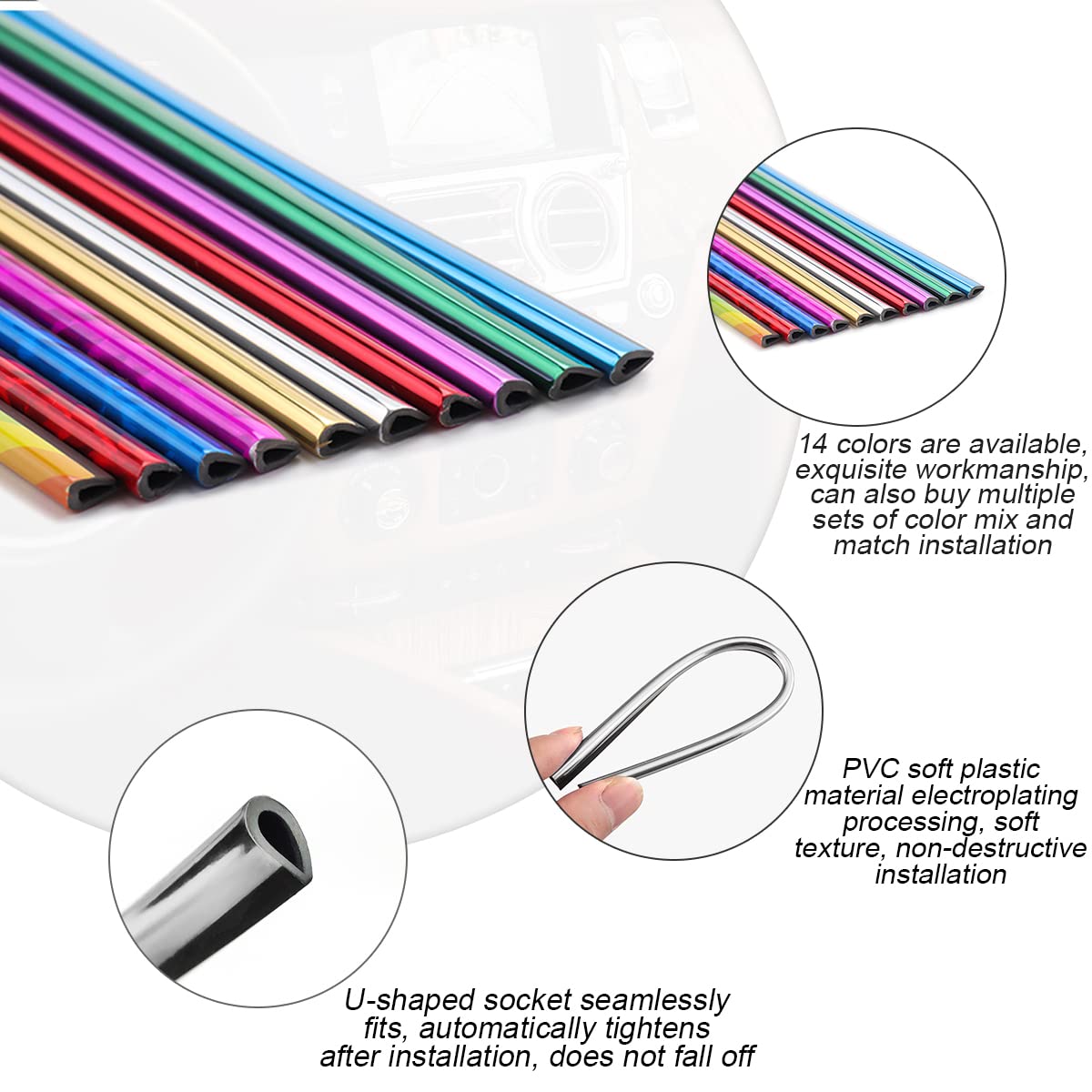 8Sanlione 20Pcs Car Air Conditioner Decoration Strip, Diy Air Vent Outlet Trim Strip Bendable Car Interior Accessories, Car Mold