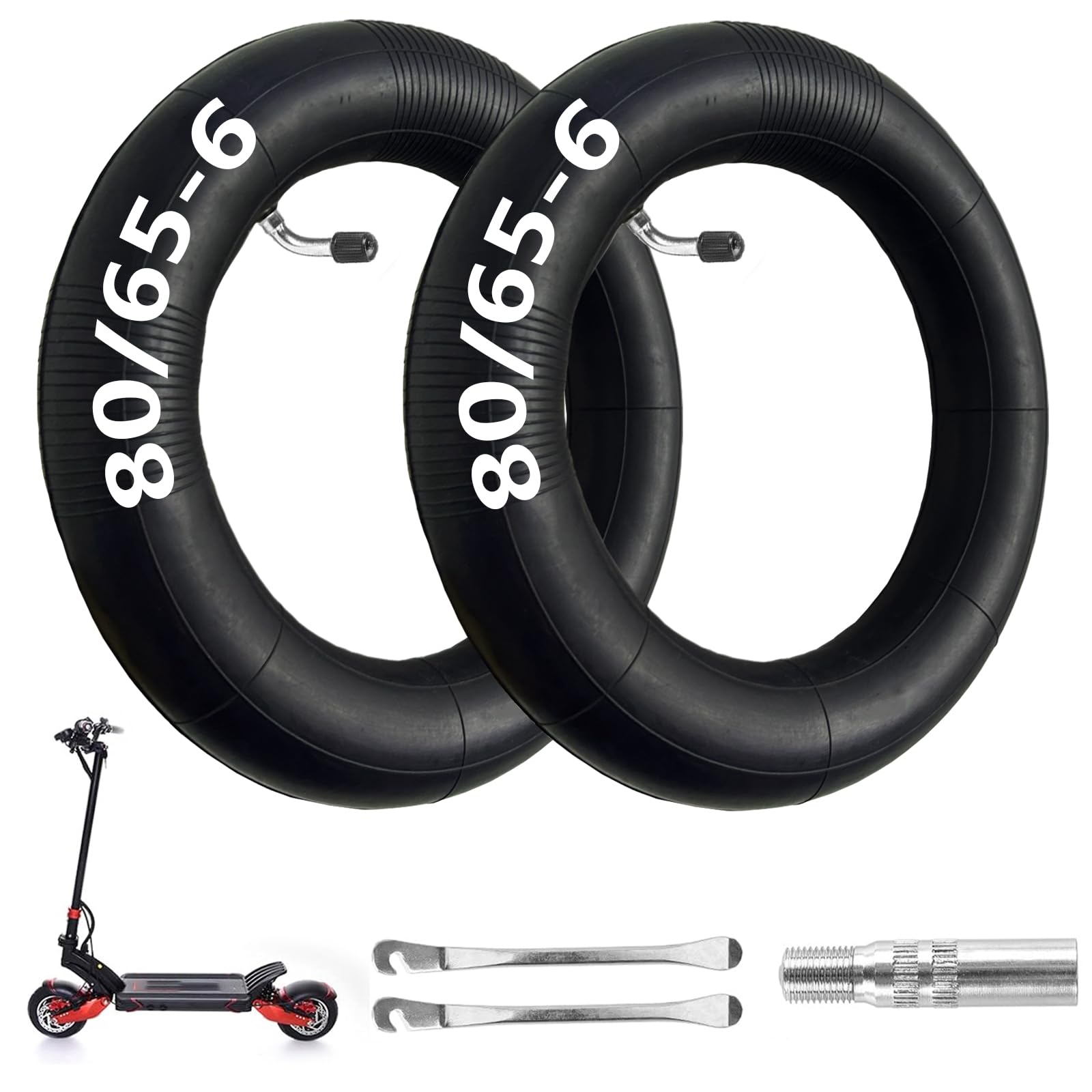 80/65-6 Scooter Inner Tube 10x2.5 Inner Tube 255x80 Electric Scooter 10 inch Tires [Thickened] [Valve Extension] [Tire Levers] [