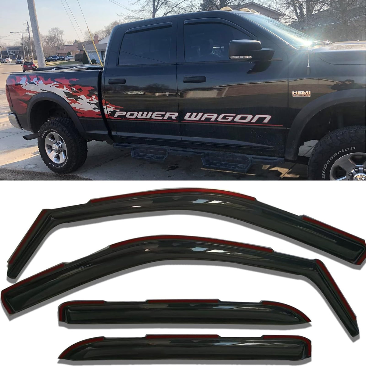 in-Channel Window Visors Rain Guards Wind Deflectors for 2009-2018 Dodge Ram 1500 Crew Cab, 2010-2022 Ram 2500/3500 Crew Cab & M