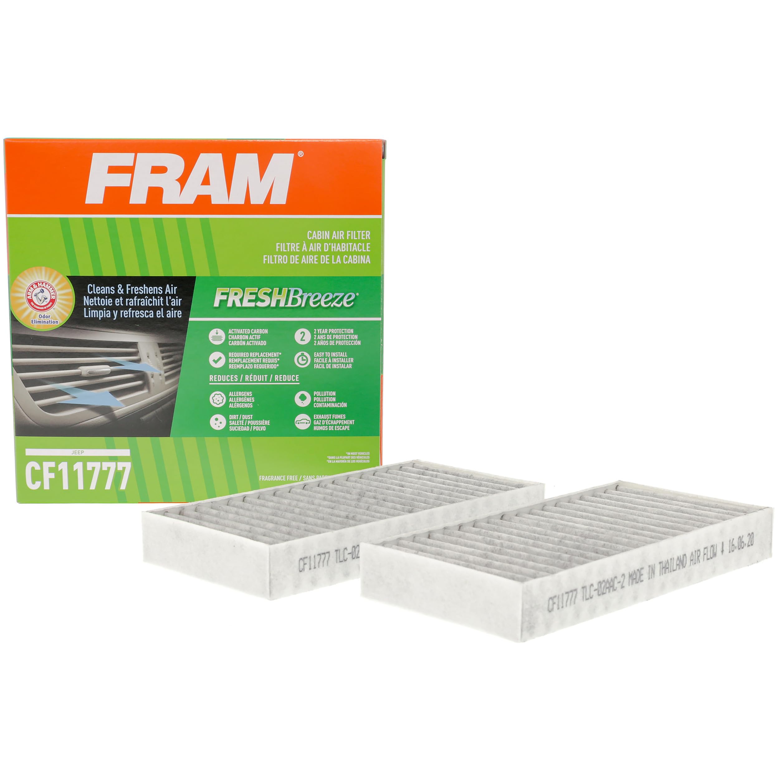 Fram Fresh Breeze Cabin Air Filter With Arm & Hammer Baking Soda, Cf11777 For Select Jeep Vehicles, (Pack Of 1)