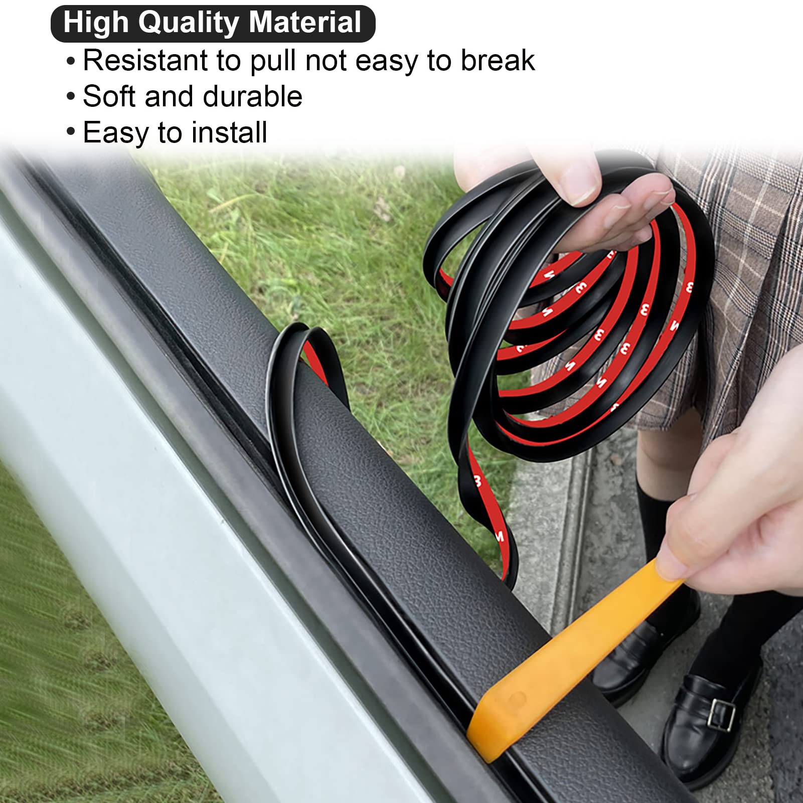 Car Window Seal Strip 13.12 Ft Automotive Window Seal V-Shaped Window Sealing Strip Universal Self Adhesive Auto Window Rubber Draft Seal Strip With Installation Tool