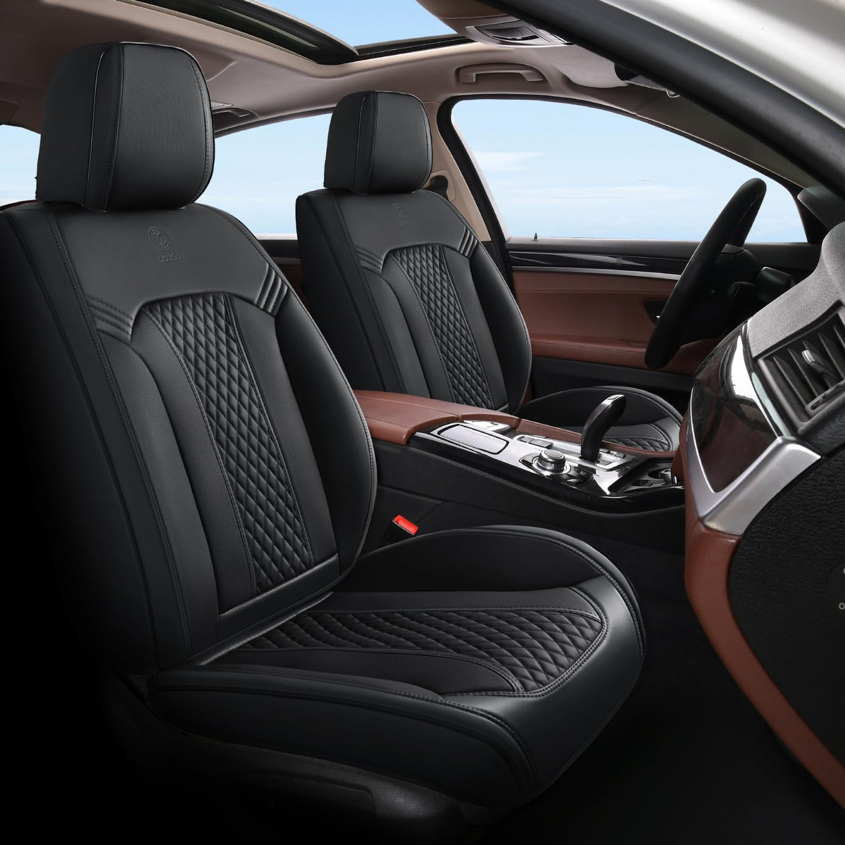 Doogo Seat Covers for Cars, Leather Seat Covers, Waterproof Front Automotive Seat Covers,Universal Black Seat Cushion Protectors