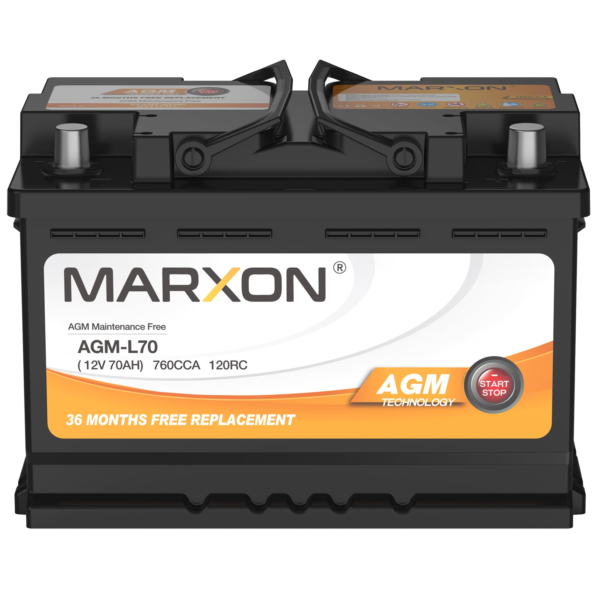 MARXON Group 48 H6 L3 Start and Stop Car Battery 12v 70AH 760CCA AGM BCI48 Maintenance Free Automotive Replacement Batteries