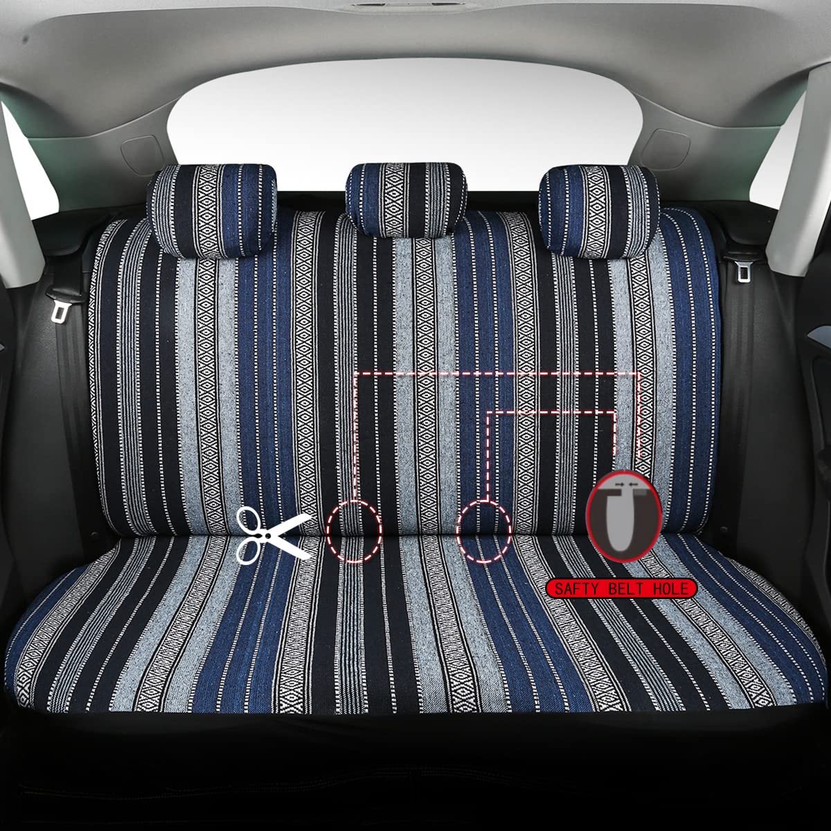 Ponyjoyup Baja Saddle Blanket Car Seat Covers 7Pcs Full Set, Breathable And Washable Striped Woven Automotive Vehicle Seat Cover Universal For Sedan, Suv, Truck, Airbag Compatible