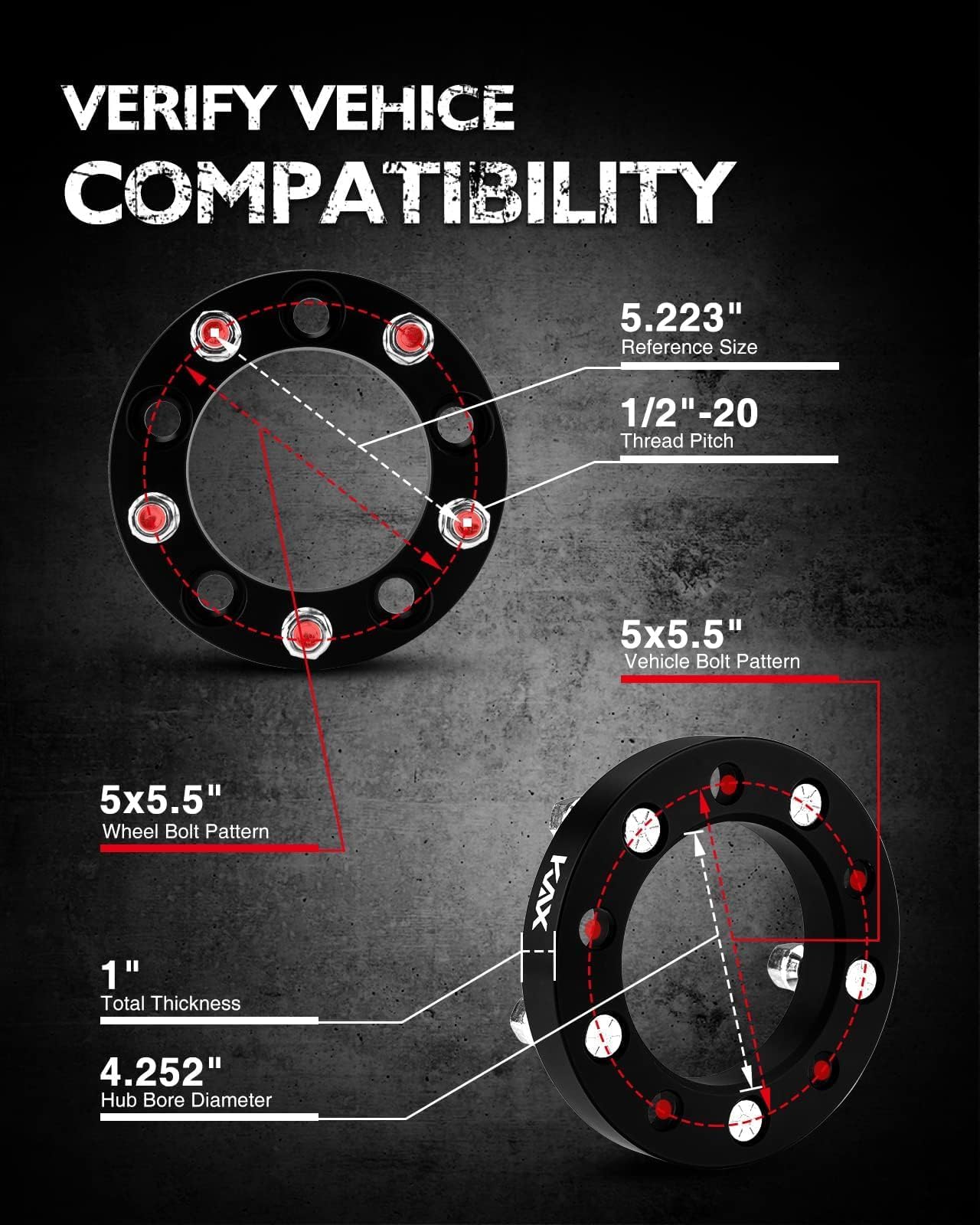 Kax 5X5.5 Wheel Spacers,1 Inch 5 Lug Centric Wheel Spacers Fit For F-15-0, Ram 1500, F-100, Bro-Nco, Cj7, Cj5, Cj3 With 1/2'' X2
