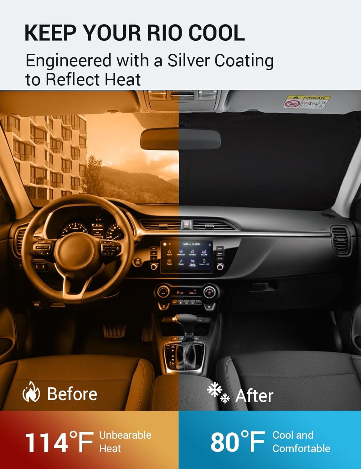 Proadsy 2025 Upgrade Windshield Sun Shade Custom Fit 2018-2023 2024 2025 Kia Rio Foldable Front Sunshade Protector Sun Visor Blo